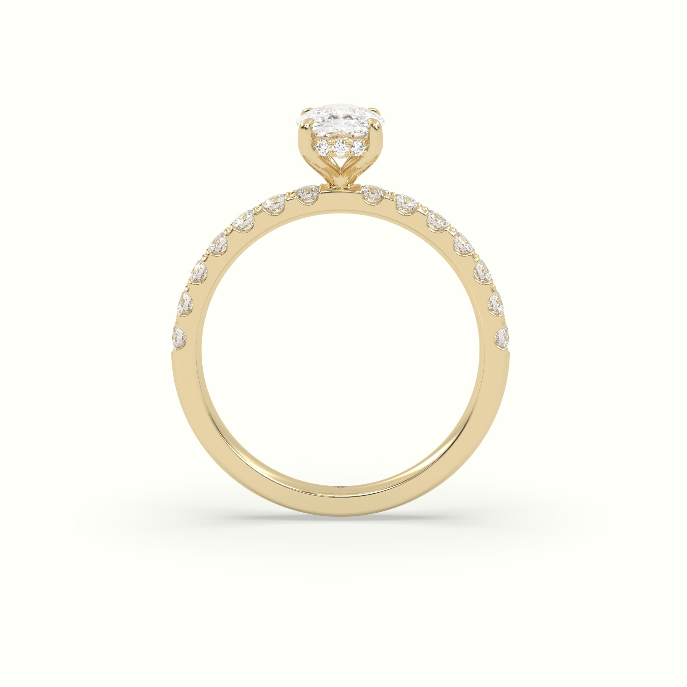 10K Yellow Gold Cushion Cut Hidden Halo Side Stone Engagement Ring