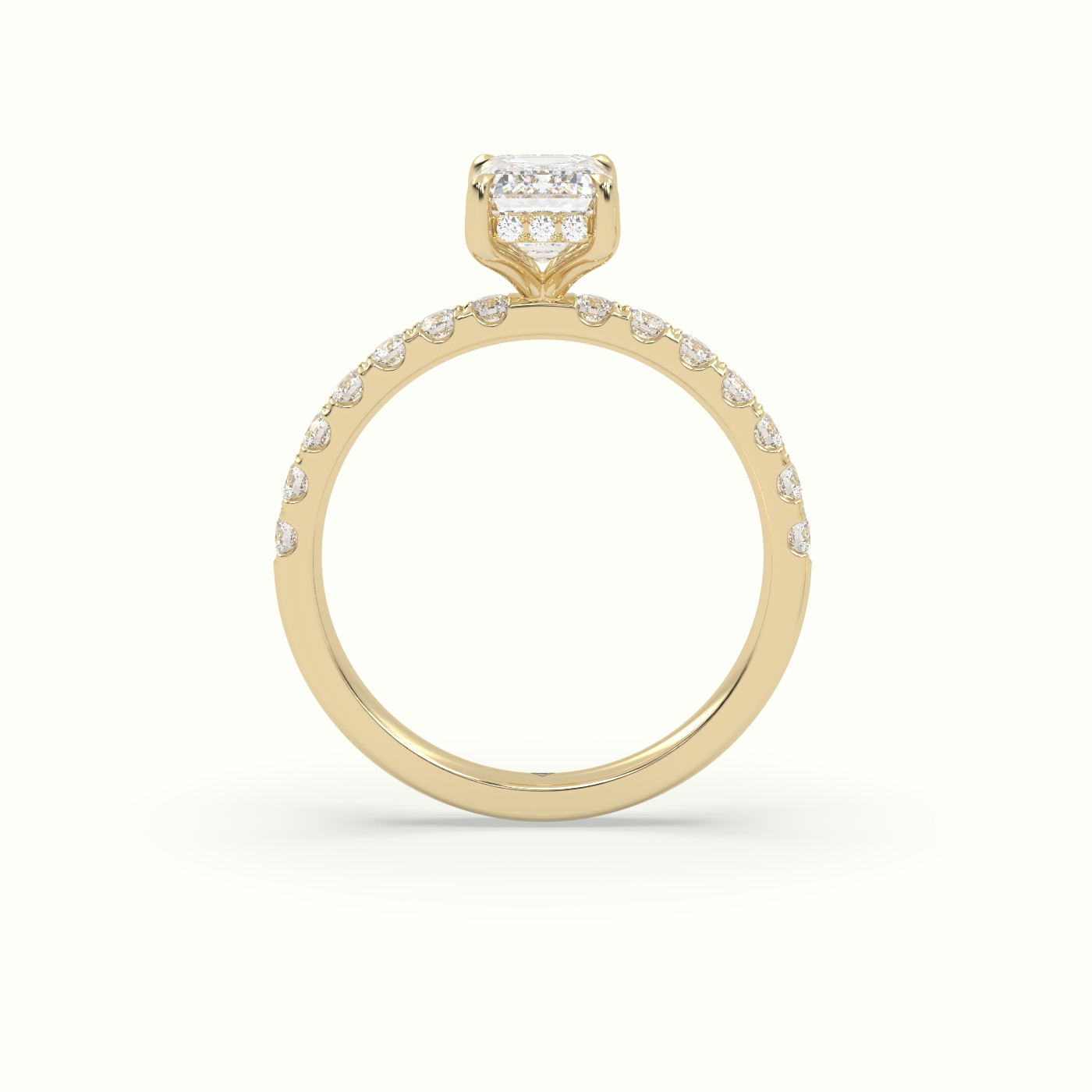 10K Yellow Gold Emerald Cut Hidden Halo Side Stone Engagement Ring