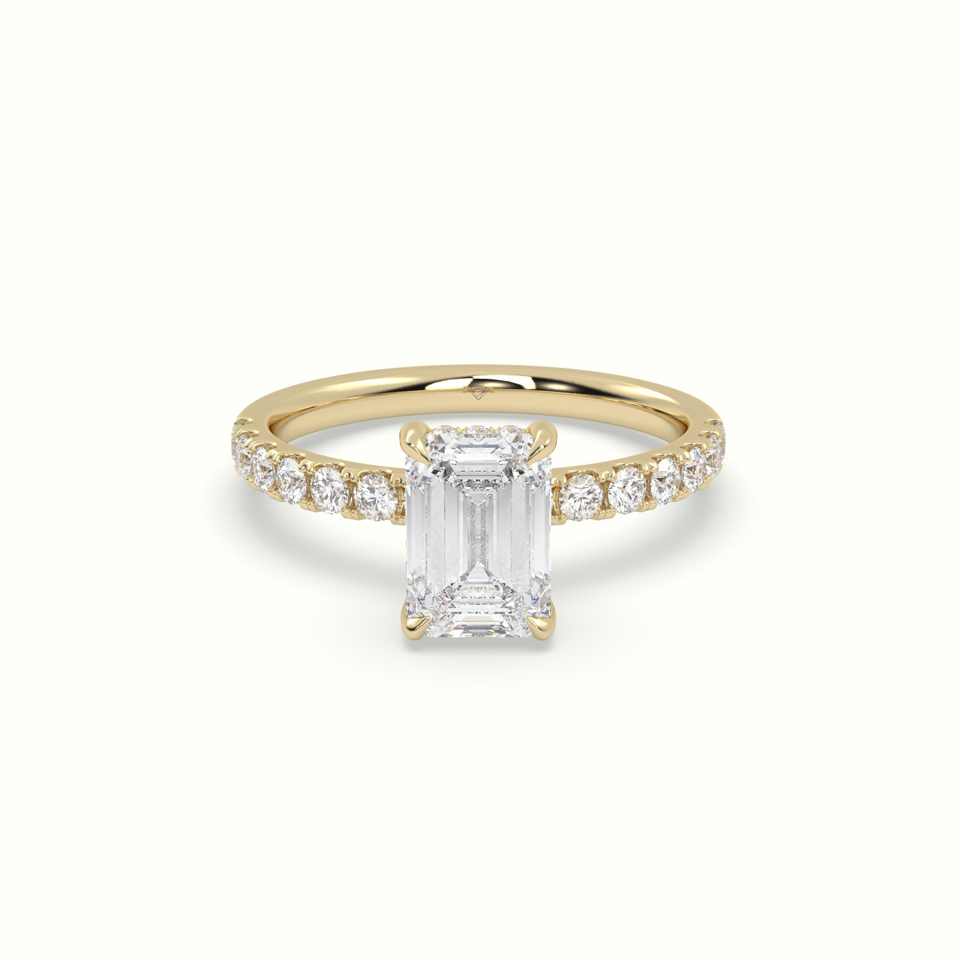 10K Yellow Gold Emerald Cut Hidden Halo Side Stone Engagement Ring
