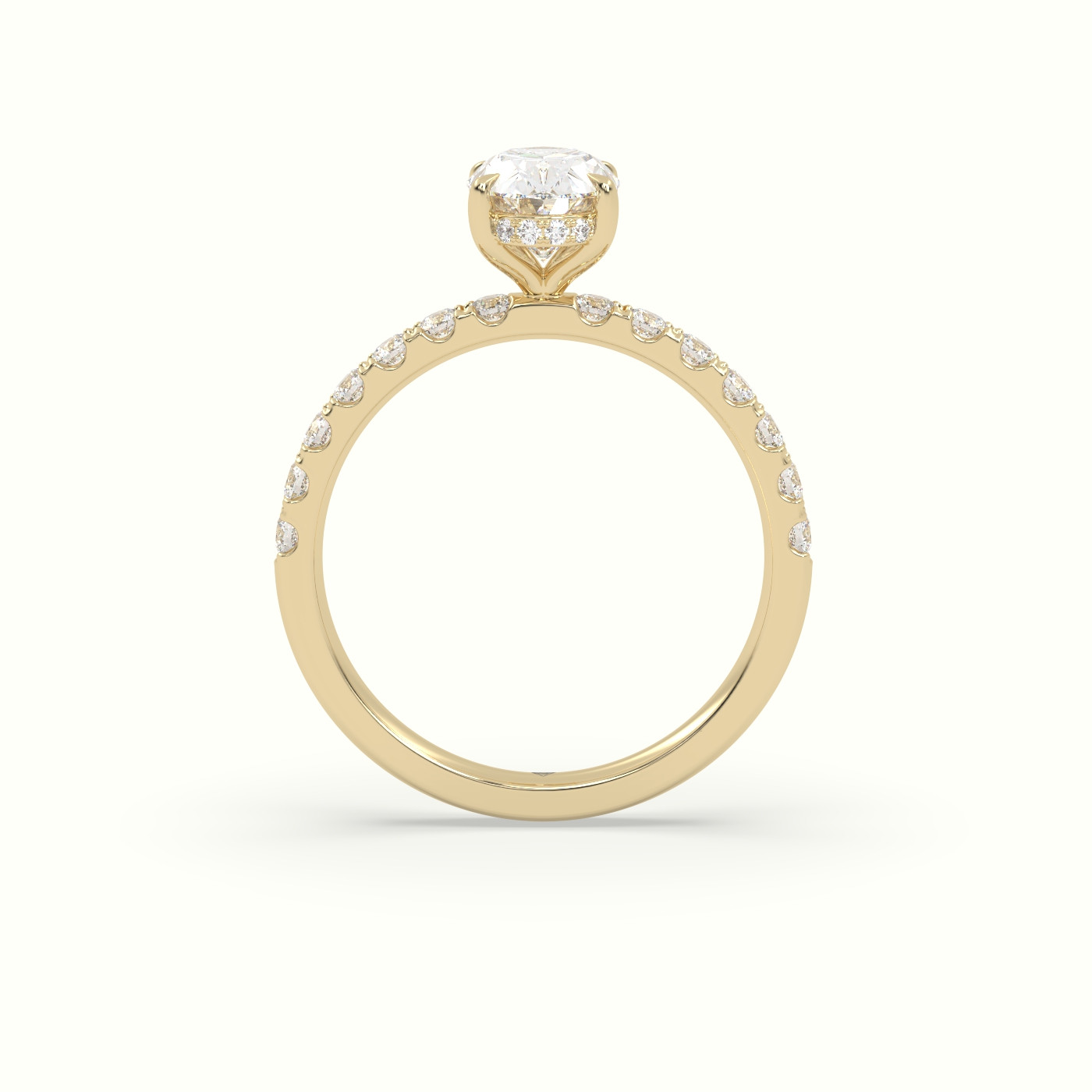 10K Yellow Gold Oval Cut Hidden Halo Side Stone Engagement Ring