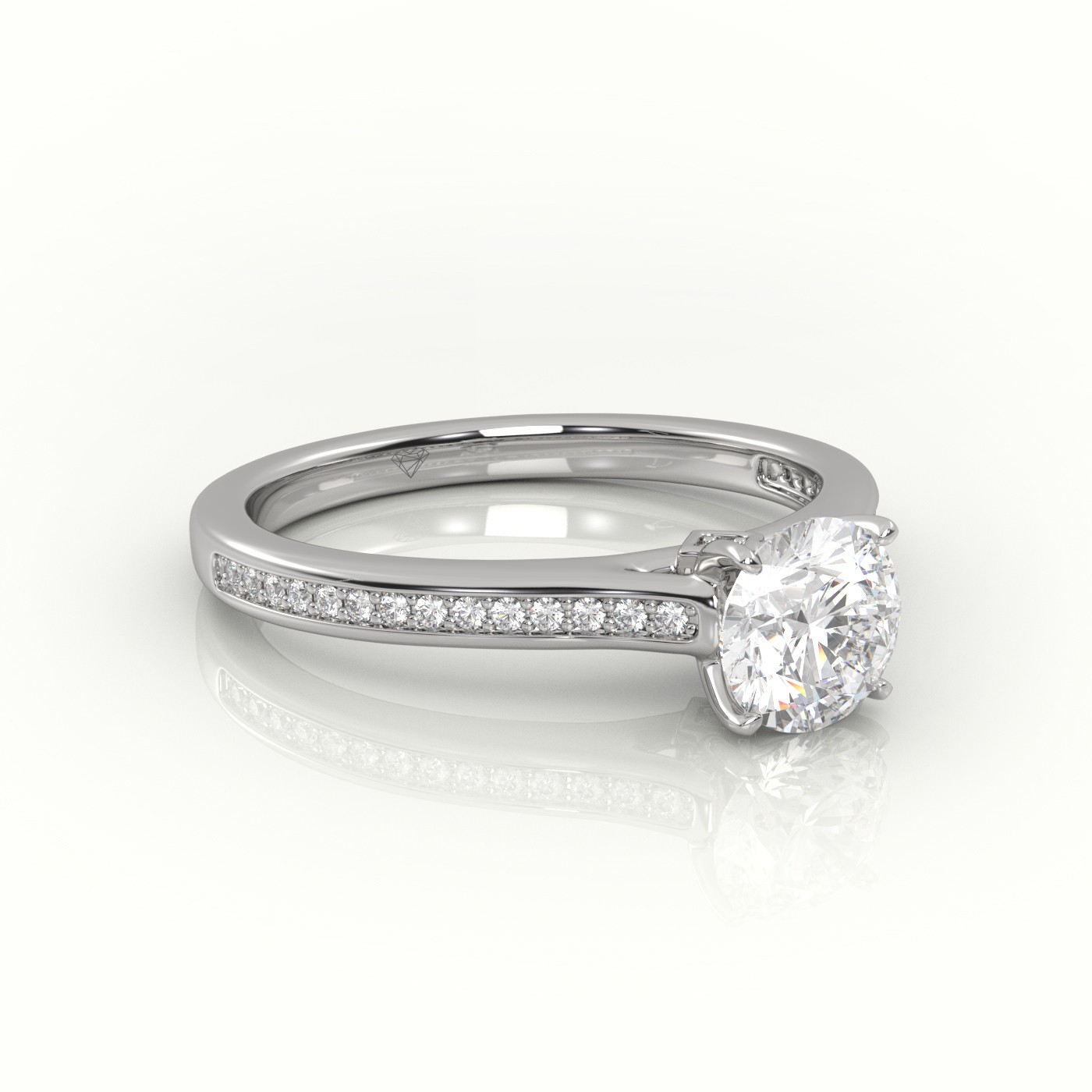 18K WHITE GOLD ROUND CUT DIAMOND 4 PRONGS CHANNEL SETTING VINTAGE ENGAGEMENT RING