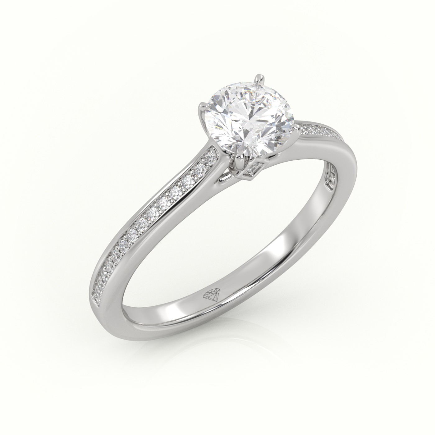 18K WHITE GOLD ROUND CUT DIAMOND 4 PRONGS CHANNEL SETTING VINTAGE ENGAGEMENT RING