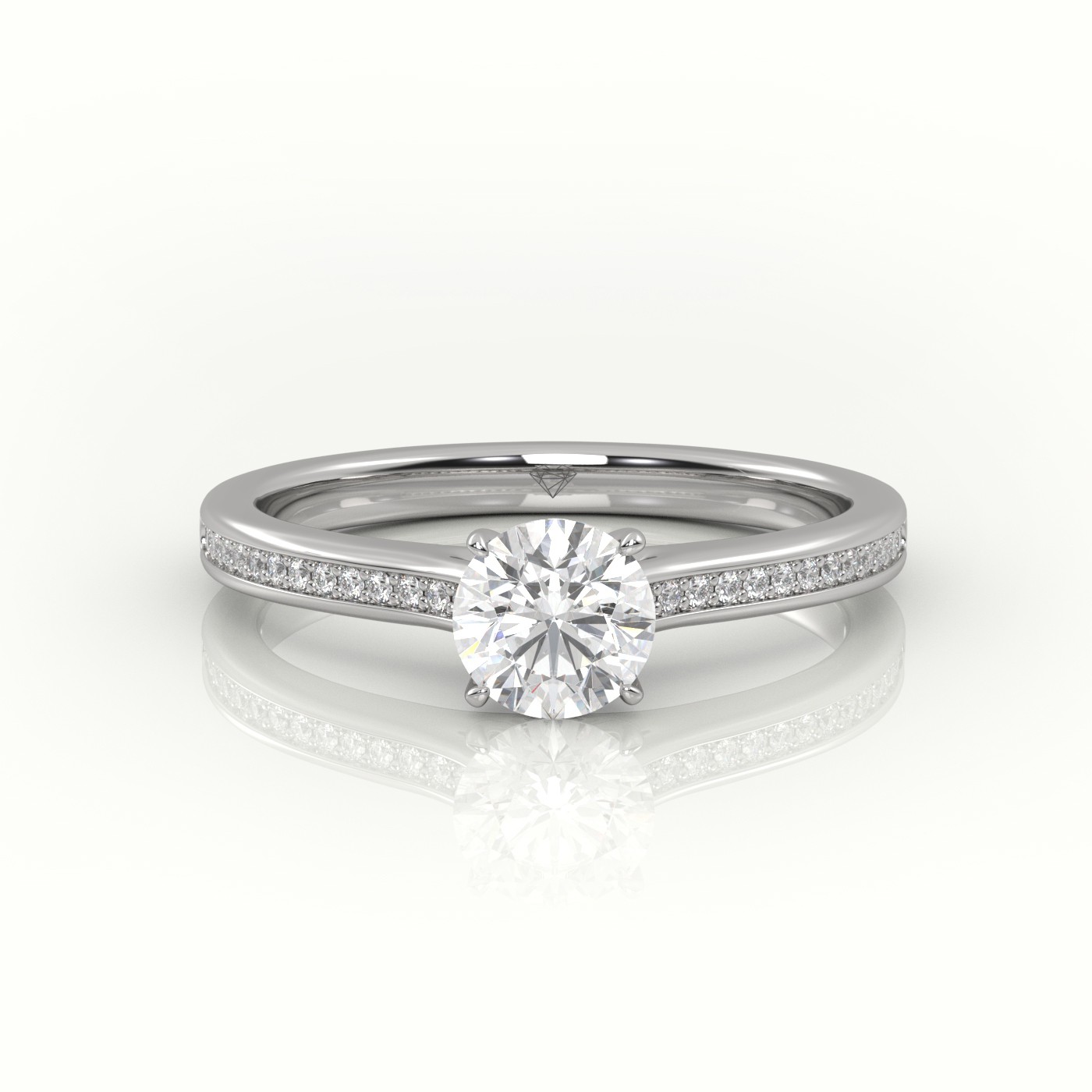 18K WHITE GOLD ROUND CUT DIAMOND 4 PRONGS CHANNEL SETTING VINTAGE ENGAGEMENT RING