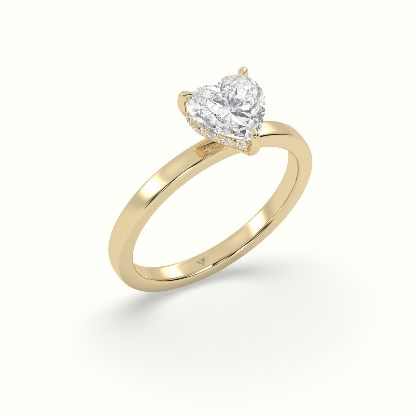 10K Yellow Gold Heart Cut Hidden Halo Engagement Ring
