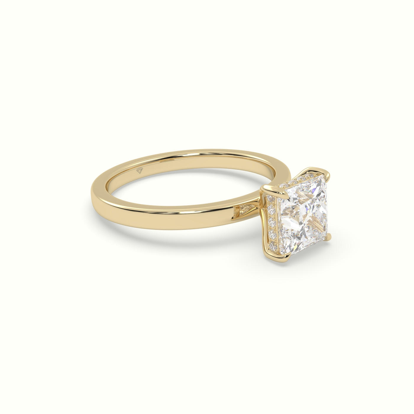 10K Yellow Gold Princess Cut Hidden Halo Engagement Ring