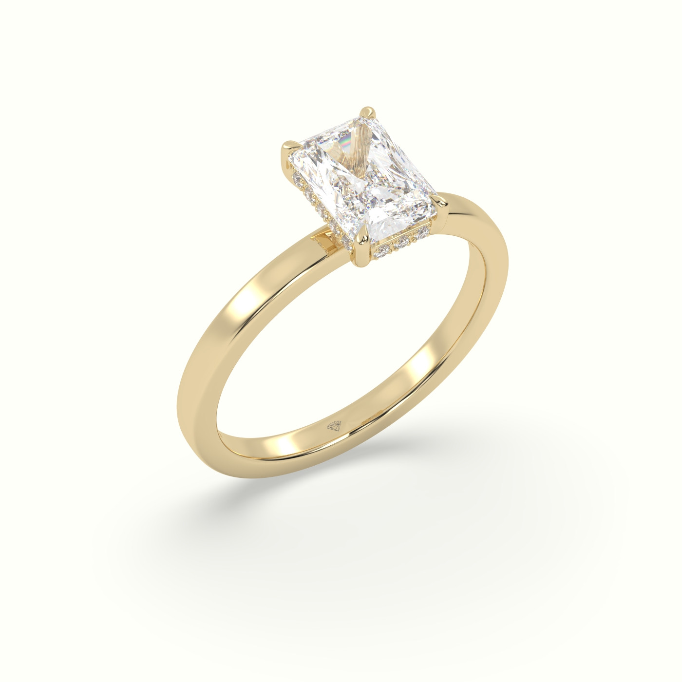 10K Yellow Gold Radiant Cut Hidden Halo Engagement Ring