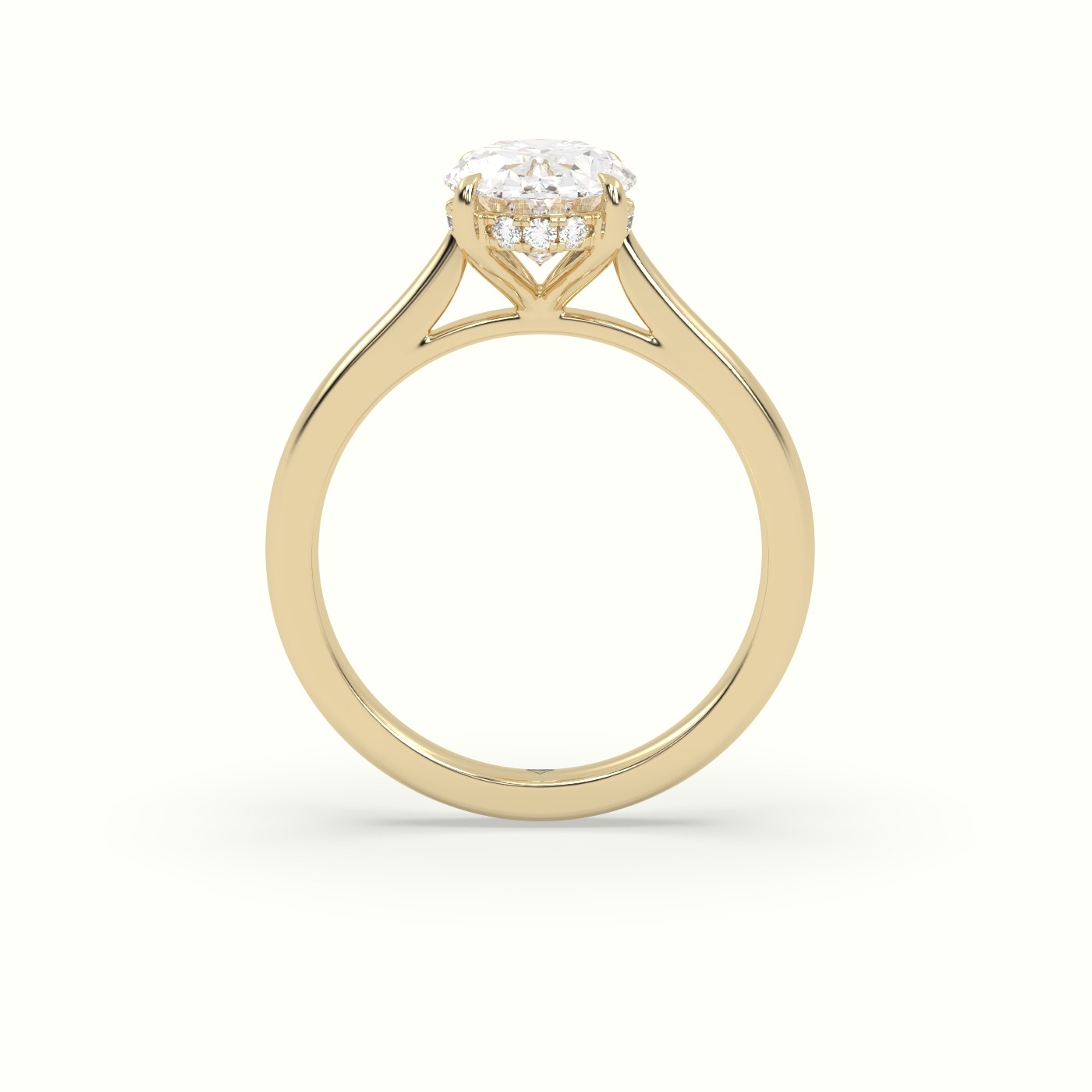 10K Yellow Gold Oval Cut Hidden Halo Cathedral Engagement Ring