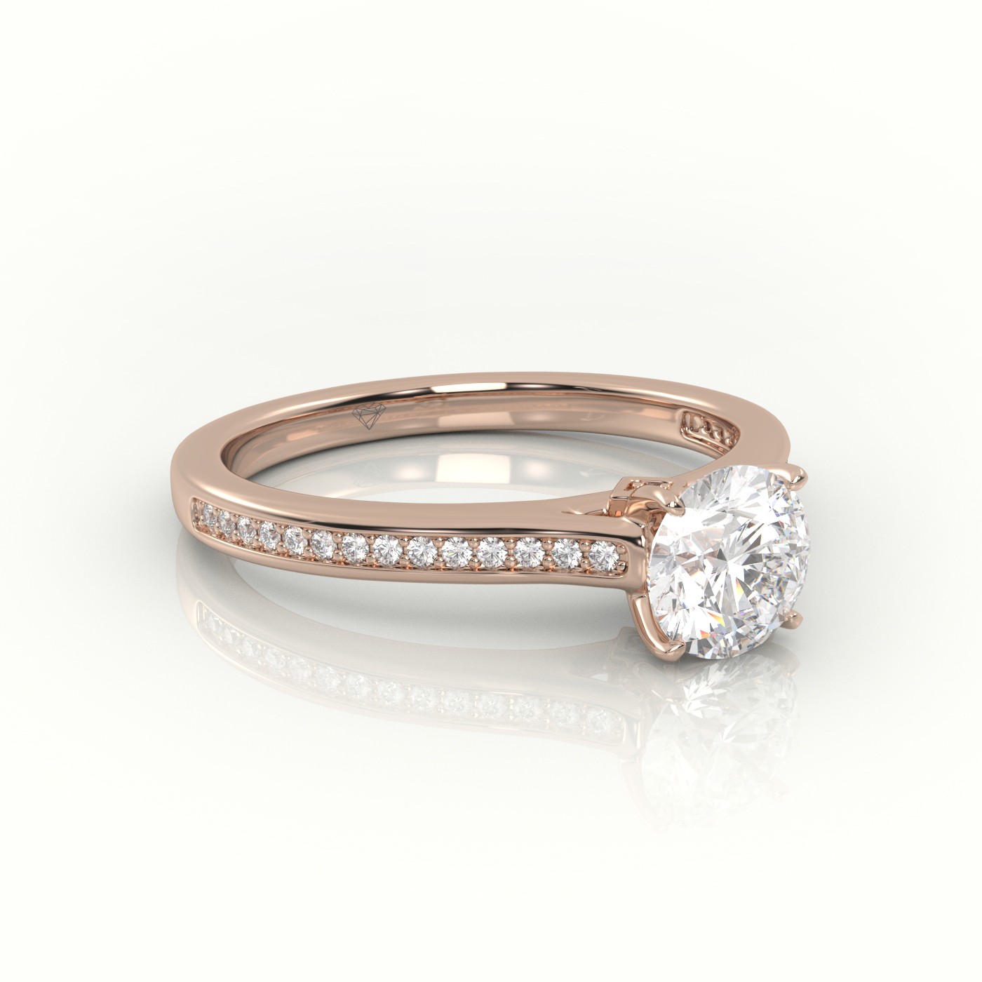 18K ROSE GOLD ROUND CUT DIAMOND 4 PRONGS CHANNEL SETTING VINTAGE ENGAGEMENT RING