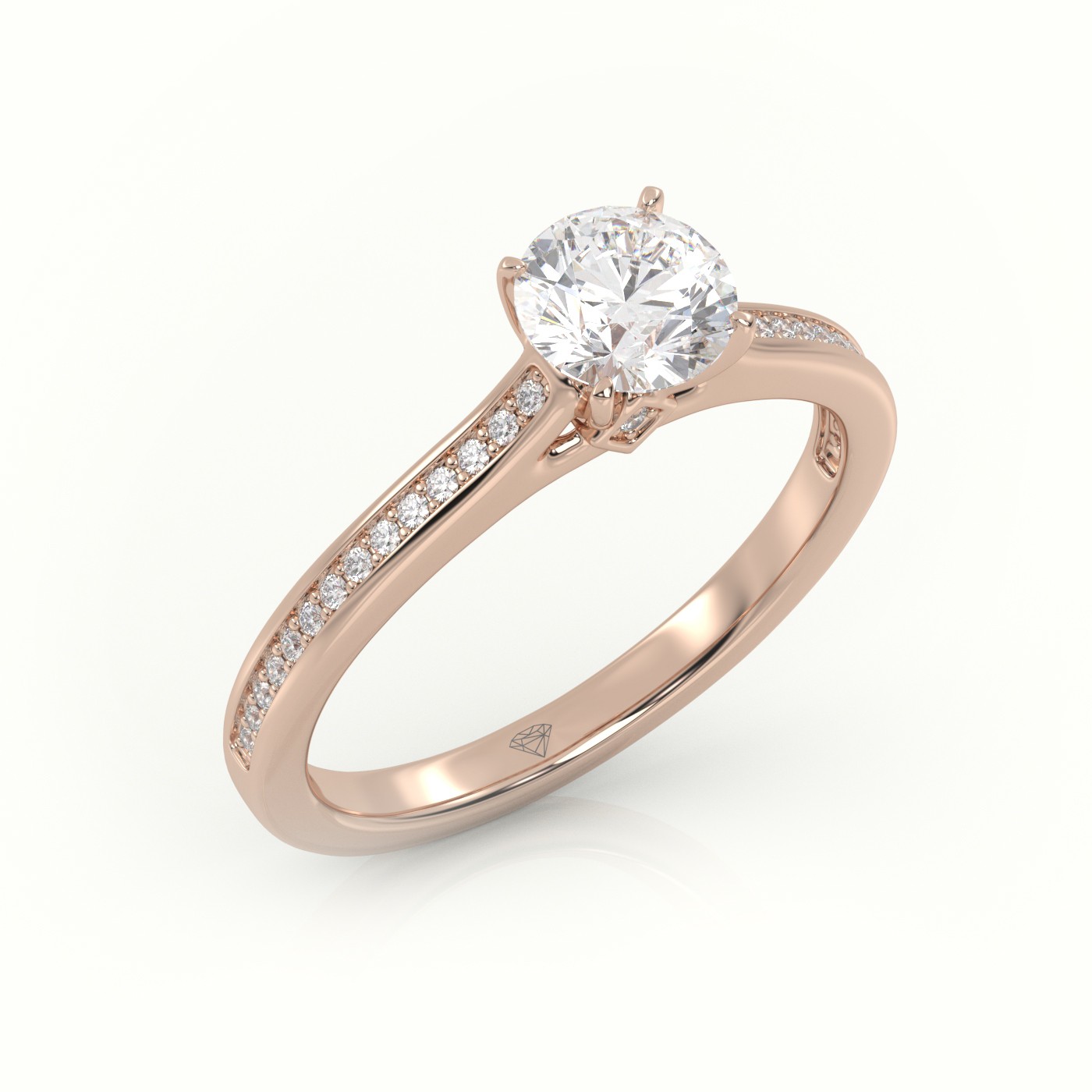18K ROSE GOLD ROUND CUT DIAMOND 4 PRONGS CHANNEL SETTING VINTAGE ENGAGEMENT RING