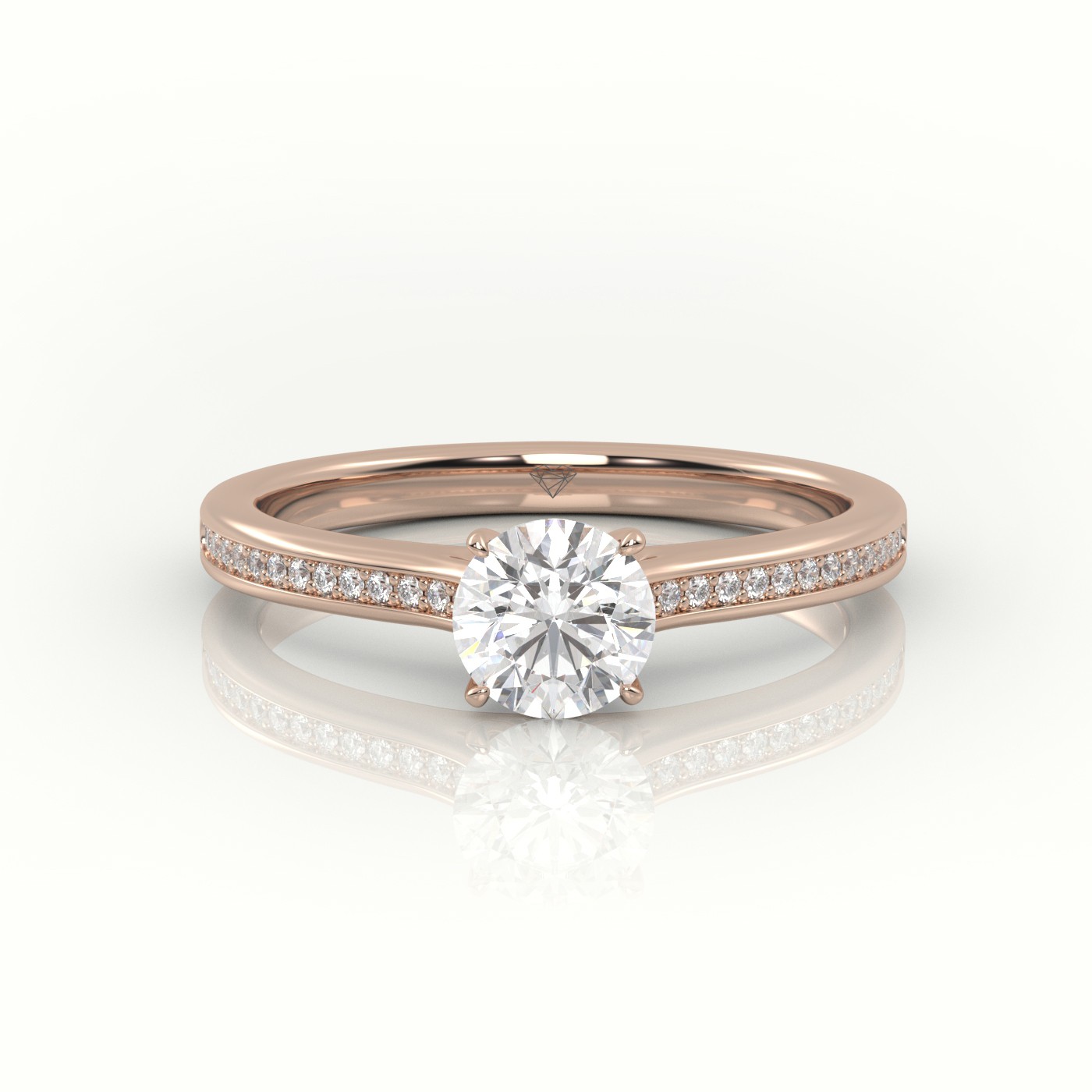 18K ROSE GOLD ROUND CUT DIAMOND 4 PRONGS CHANNEL SETTING VINTAGE ENGAGEMENT RING
