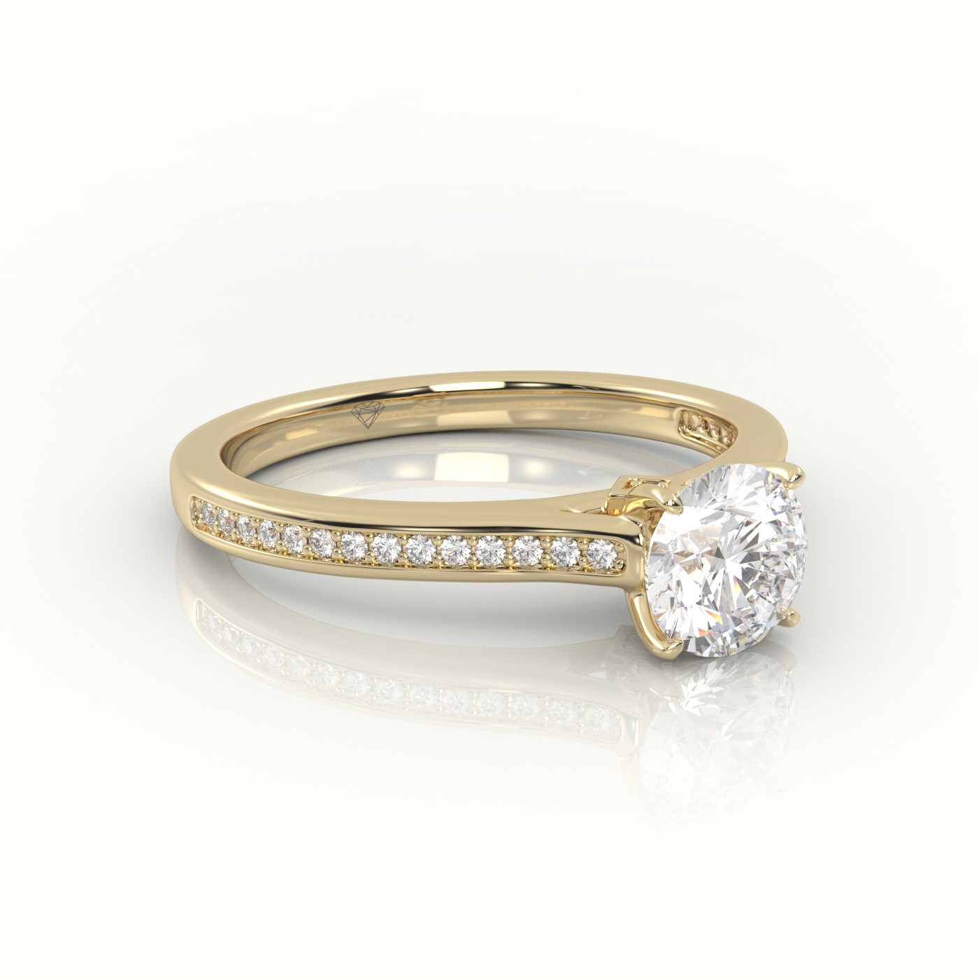 18K YELLOW GOLD ROUND CUT DIAMOND 4 PRONGS CHANNEL SETTING VINTAGE ENGAGEMENT RING