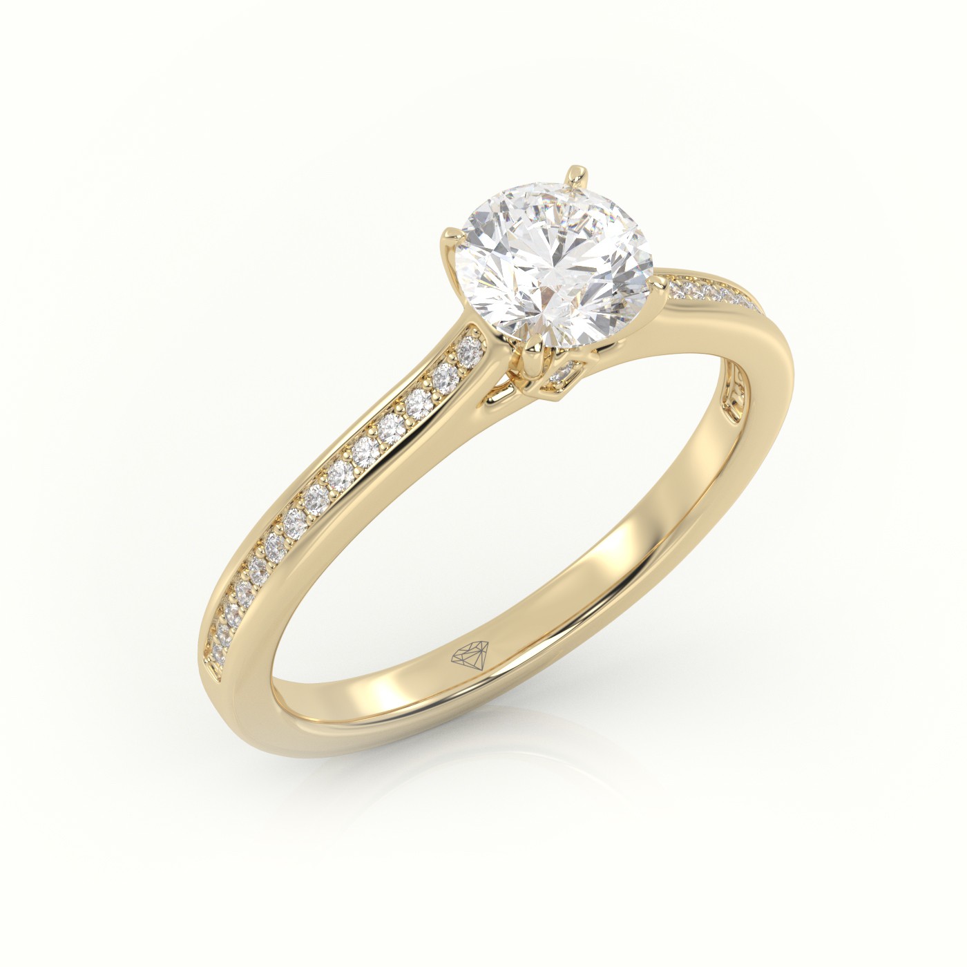 18K YELLOW GOLD ROUND CUT DIAMOND 4 PRONGS CHANNEL SETTING VINTAGE ENGAGEMENT RING