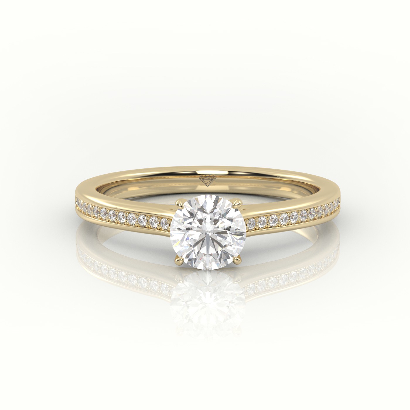 18K YELLOW GOLD ROUND CUT DIAMOND 4 PRONGS CHANNEL SETTING VINTAGE ENGAGEMENT RING