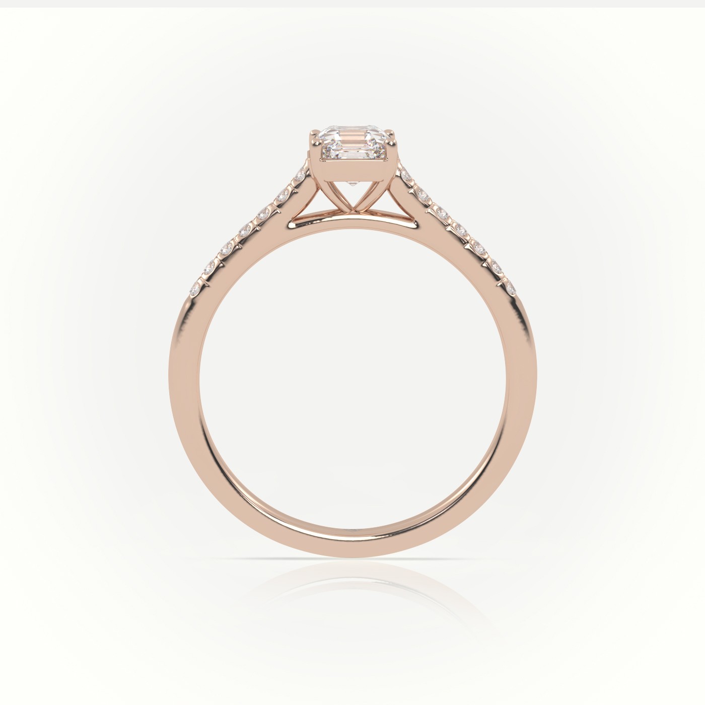 18K ROSE GOLD ASSCHER CUT DIAMOND 4 PRONGS PAVE SETTING ENGAGEMENT RING