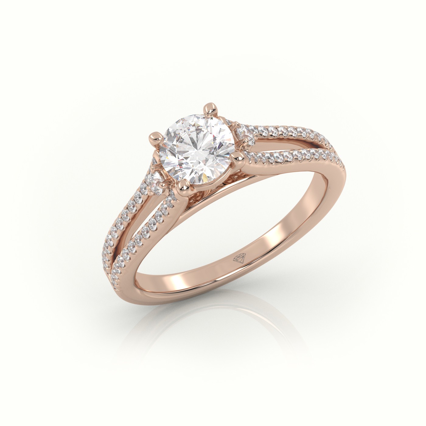 10K ROSE GOLD ROUND CUT DIAMOND 4 PRONGS SPLIT SHANK VINTAGE ENGAGEMENT RING