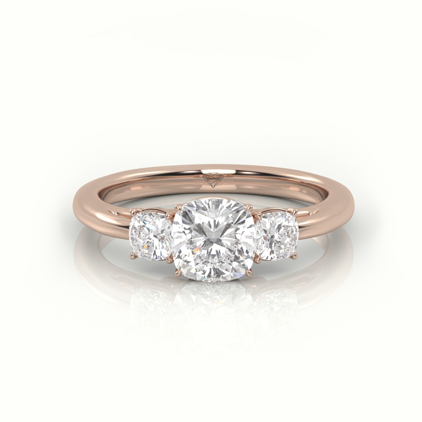 10K ROSE GOLD CUSHION CUT DIAMOND 4 PRONGS SIDE STONE ENGAGEMENT RING