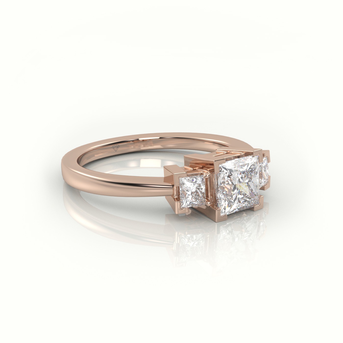 10K ROSE GOLD PRINCESS CUT DIAMOND SIDE STONES ENGAGEMENT RING