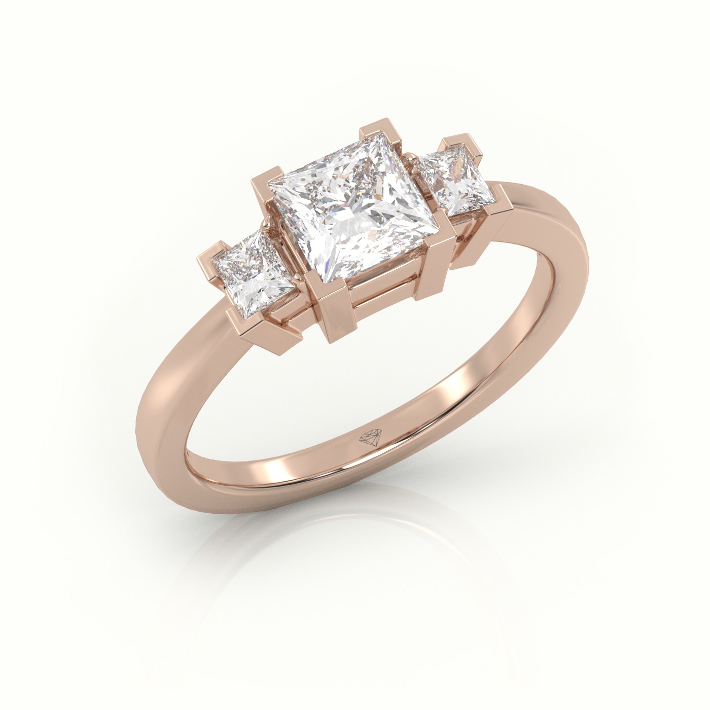 10K ROSE GOLD PRINCESS CUT DIAMOND SIDE STONES ENGAGEMENT RING