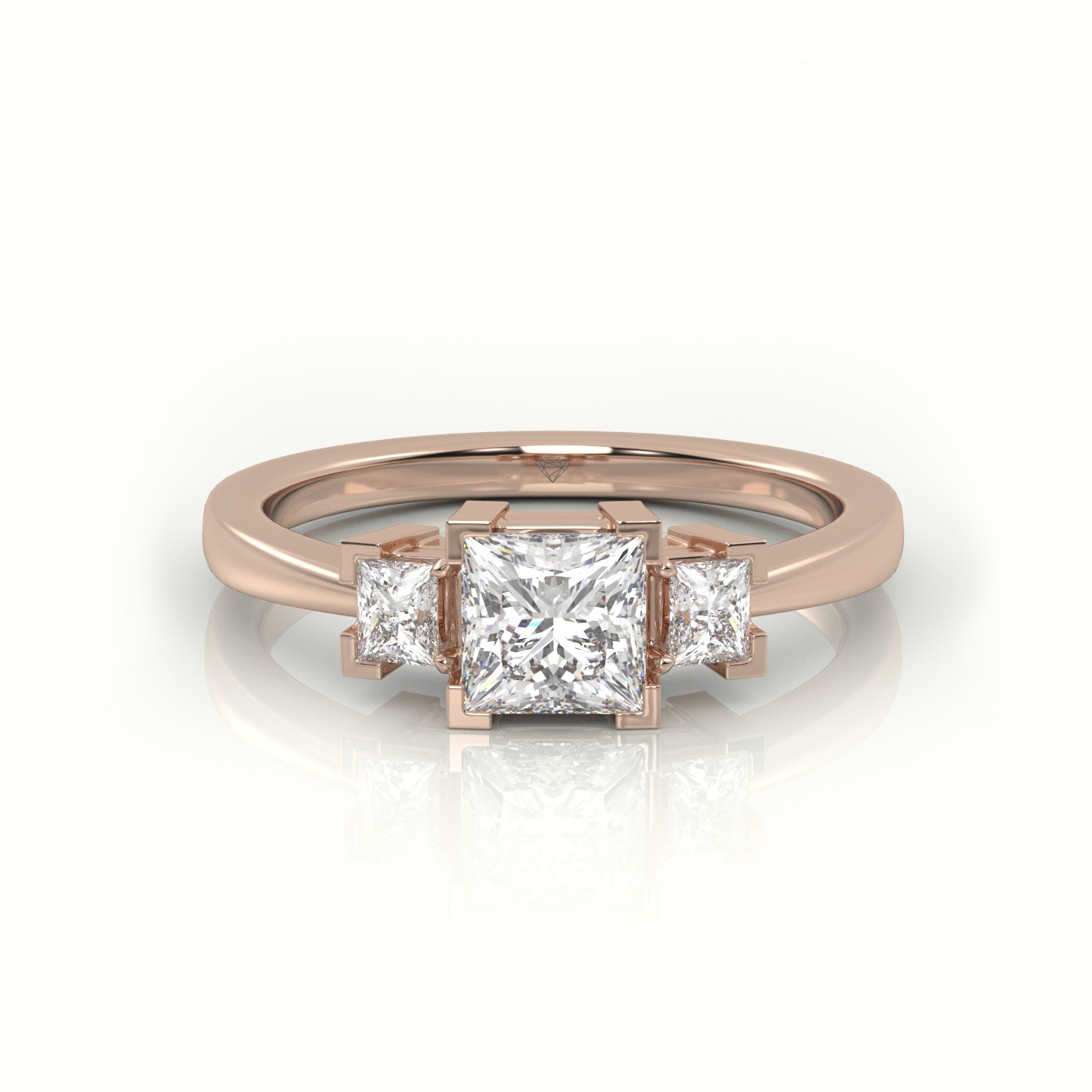 10K ROSE GOLD PRINCESS CUT DIAMOND SIDE STONES ENGAGEMENT RING