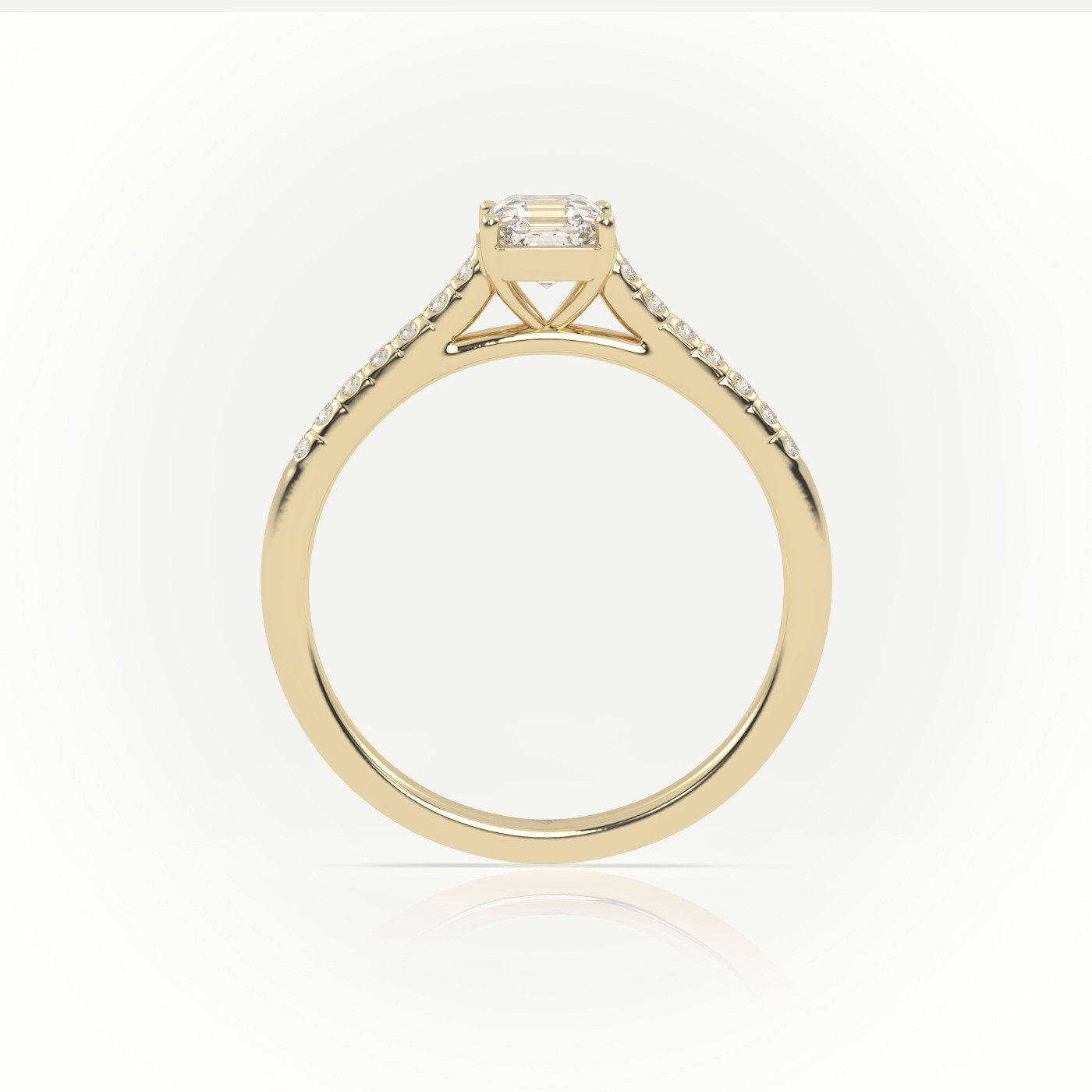 18K YELLOW GOLD ASSCHER CUT DIAMOND 4 PRONGS PAVE SETTING ENGAGEMENT RING