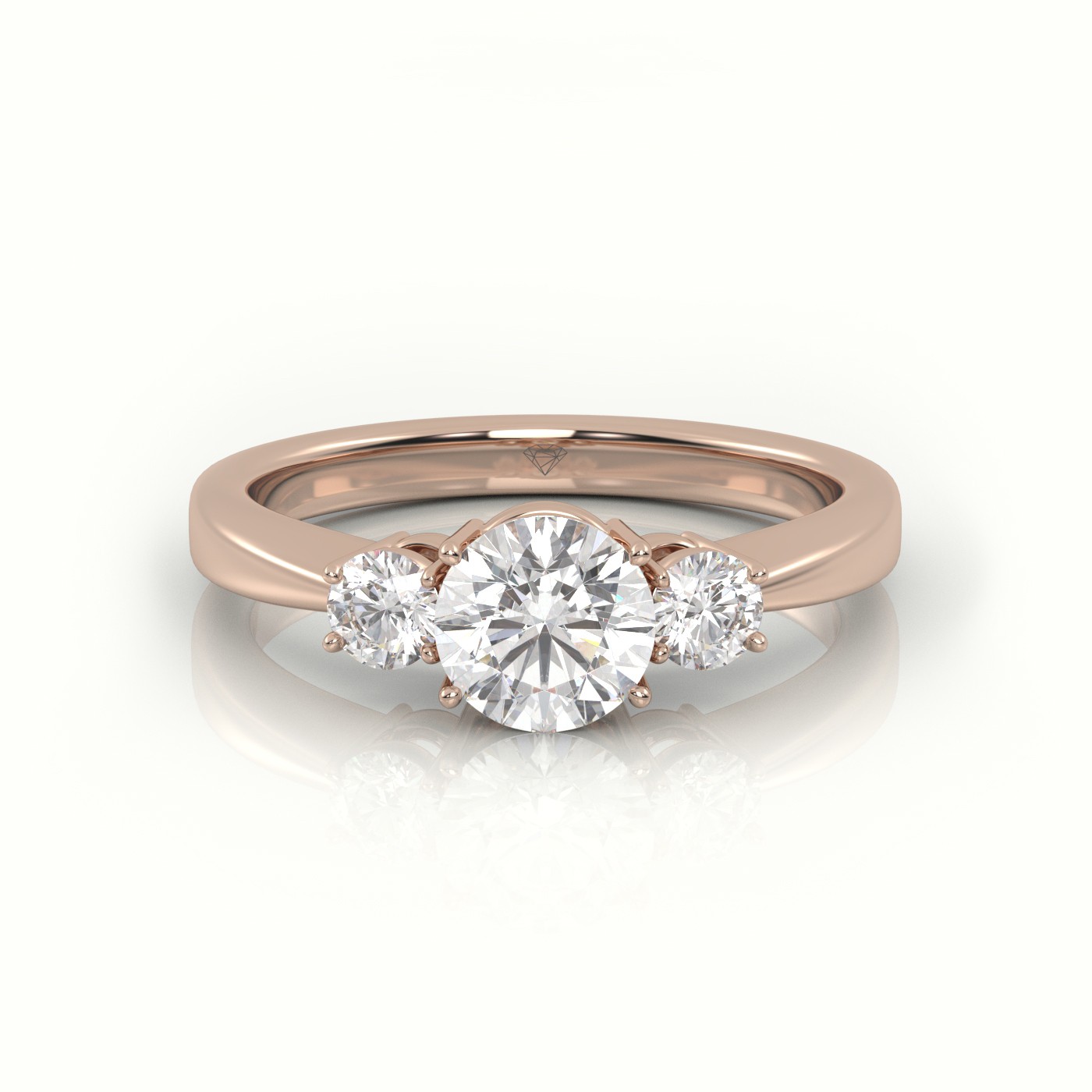 10K ROSE GOLD ROUND CUT DIAMOND 4 PRONGS SIDE-STONE ENGAGEMENT RING