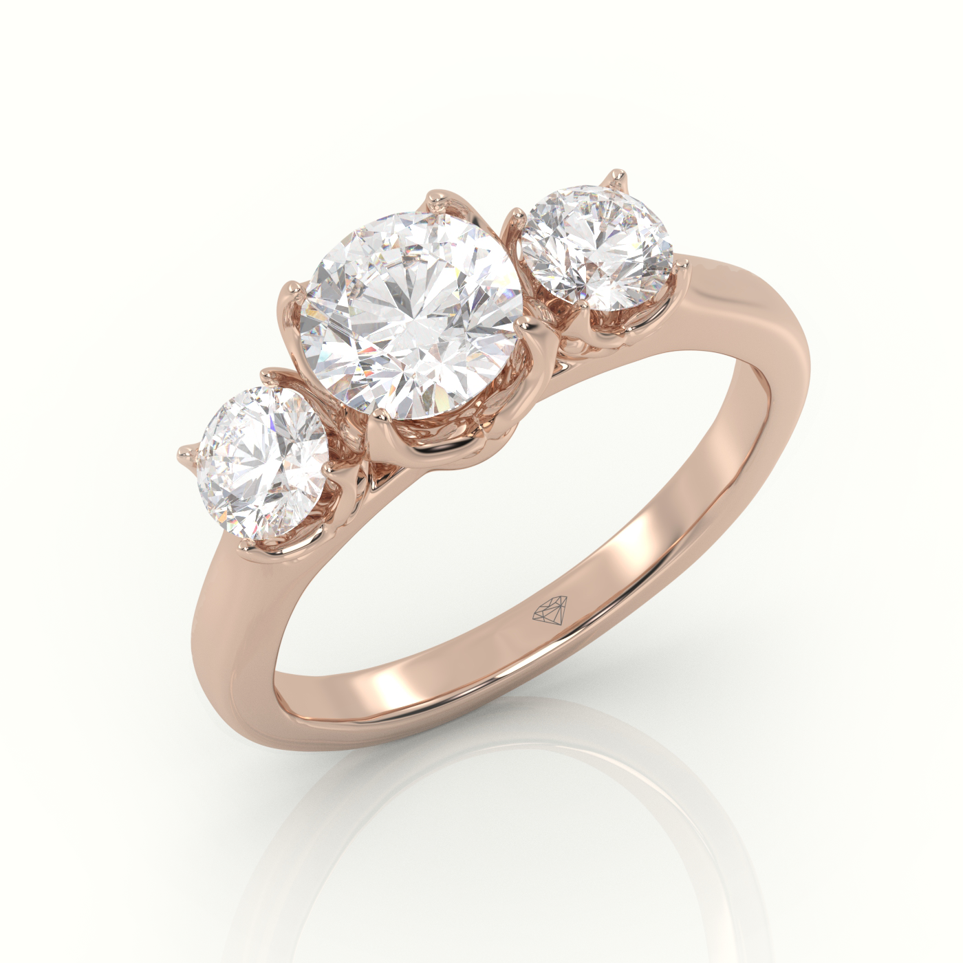 10K ROSE GOLD ROUND-CUT DIAMOND 4 PRONGS SIDE STONE ENGAGEMENT RING