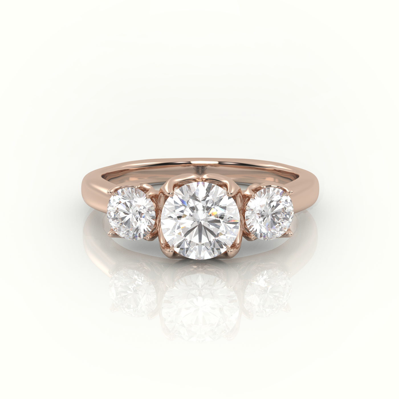 10K ROSE GOLD ROUND-CUT DIAMOND 4 PRONGS SIDE STONE ENGAGEMENT RING