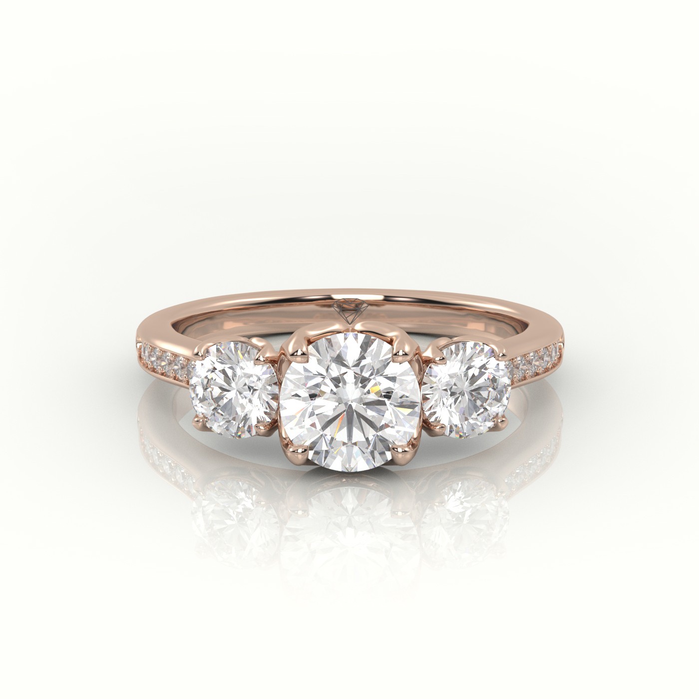 10K ROSE GOLD ROUND CUT DIAMOND SIDE STONE CHANNEL SETTING ENGAGEMENT RING
