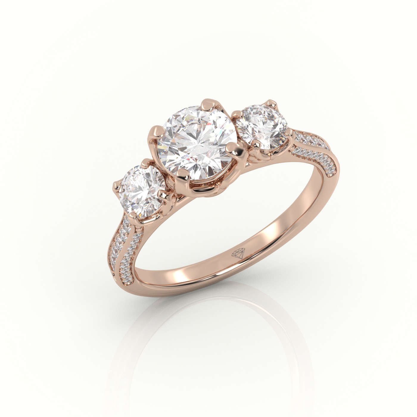 10K ROSE GOLD ROUND-CUT DIAMOND SIDE STONE PAVE SETTING ENGAGEMENT RING