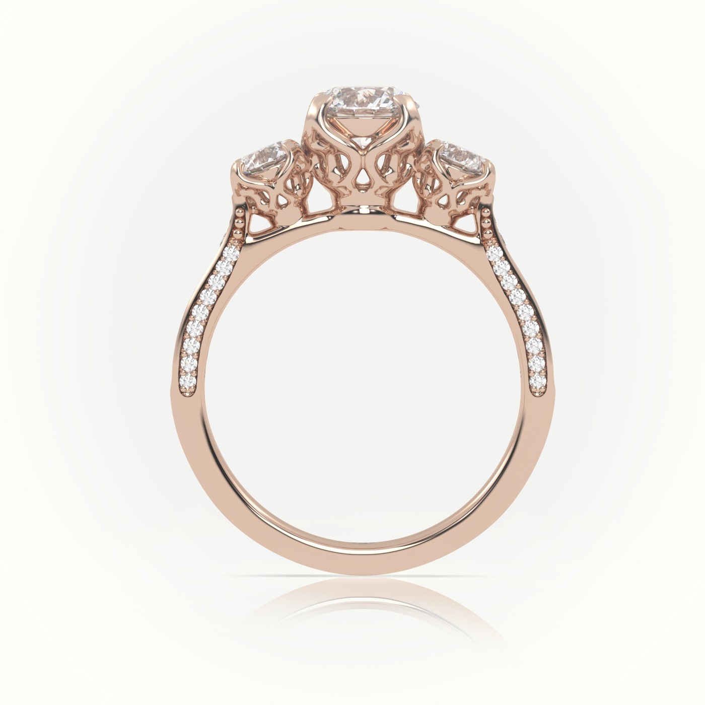 10K ROSE GOLD ROUND-CUT DIAMOND SIDE STONE PAVE SETTING ENGAGEMENT RING