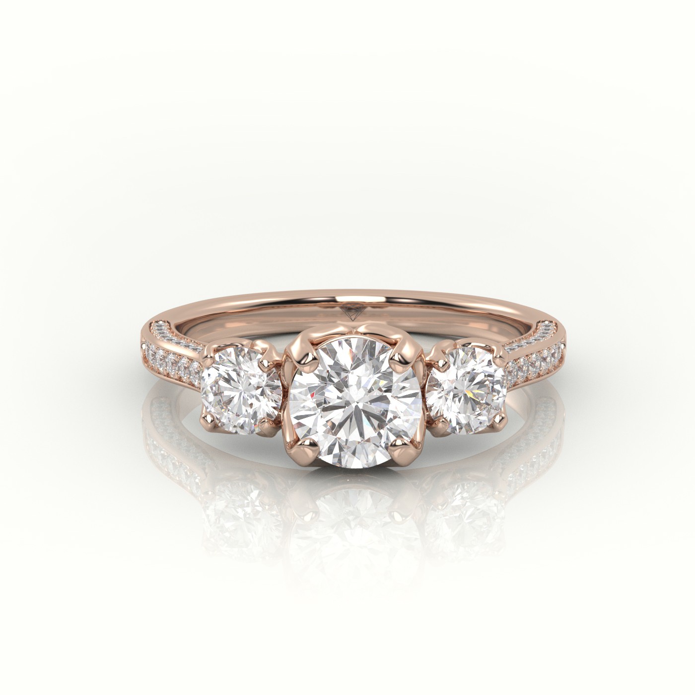 10K ROSE GOLD ROUND-CUT DIAMOND SIDE STONE PAVE SETTING ENGAGEMENT RING