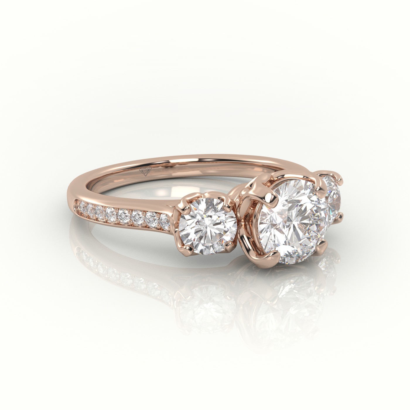 10K ROSE GOLD ROUND CUT DIAMOND SIDE-STONE PAVE SETTING ENGAGEMENT RING