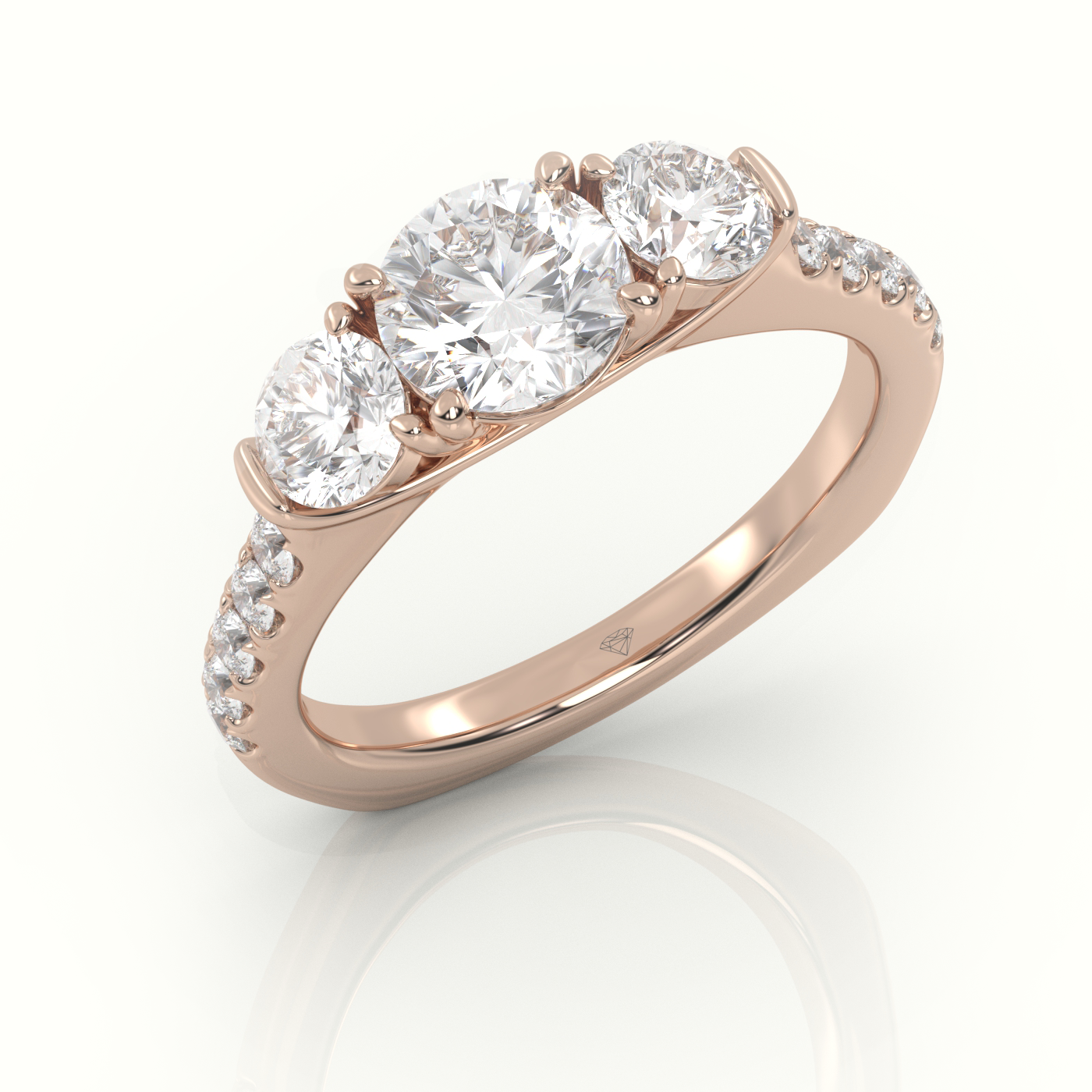 10K ROSE GOLD ROUND CUT DIAMOND SIDE-STONE PAVE SETTING ENGAGEMENT RING