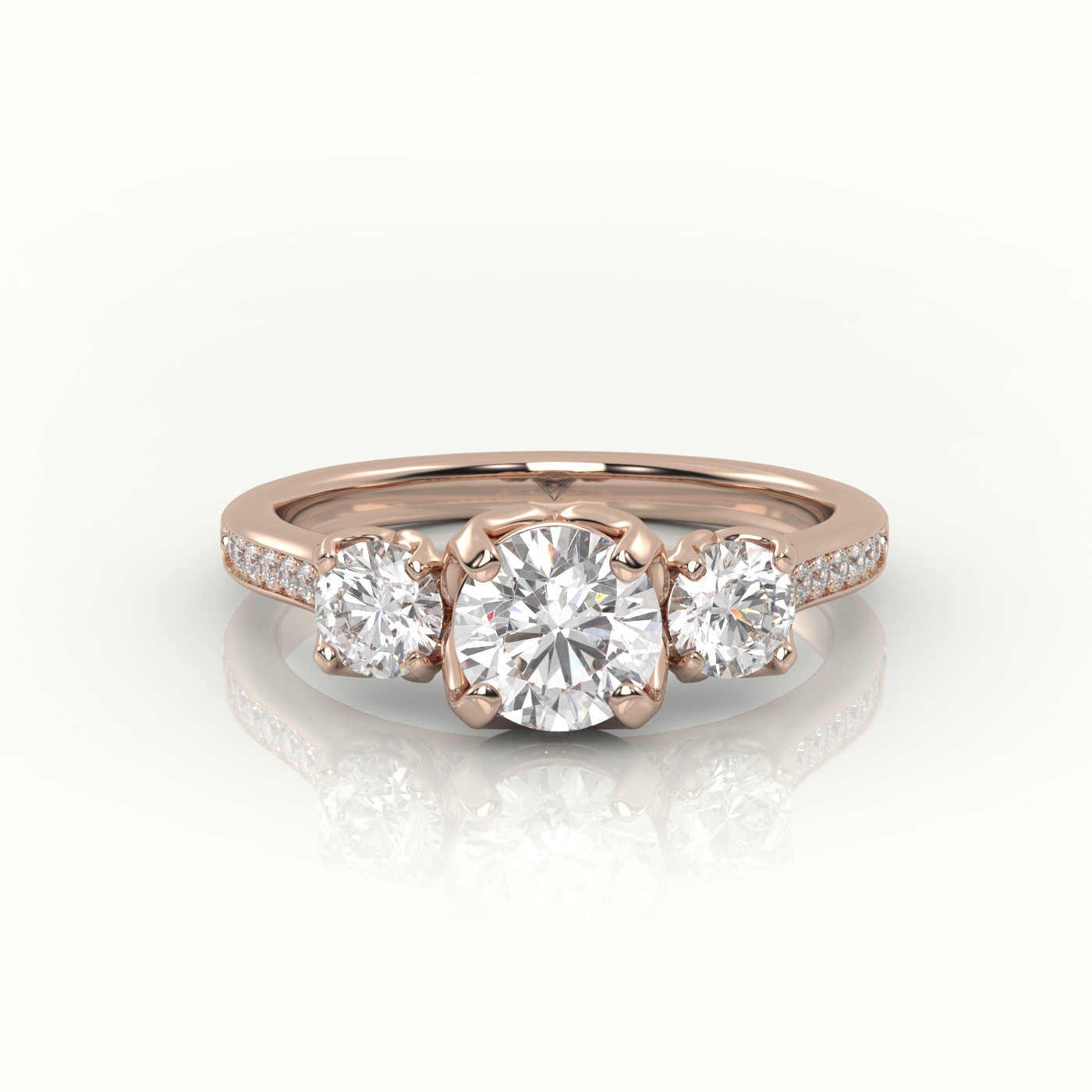 10K ROSE GOLD ROUND CUT DIAMOND SIDE-STONE PAVE SETTING ENGAGEMENT RING