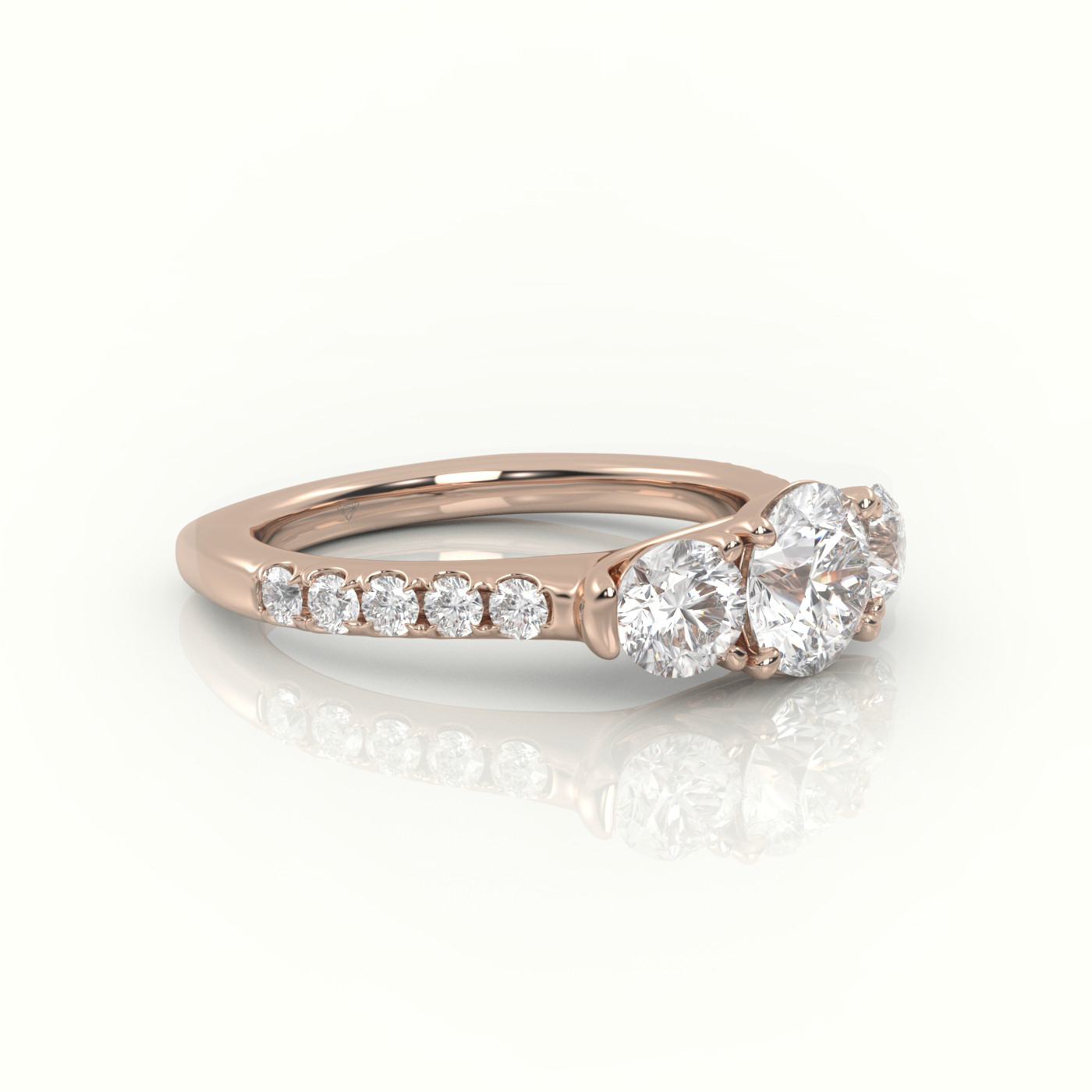 10K ROSE GOLD ROUND CUT DIAMOND SIDE-STONE PAVE SETTING ENGAGEMENT RING