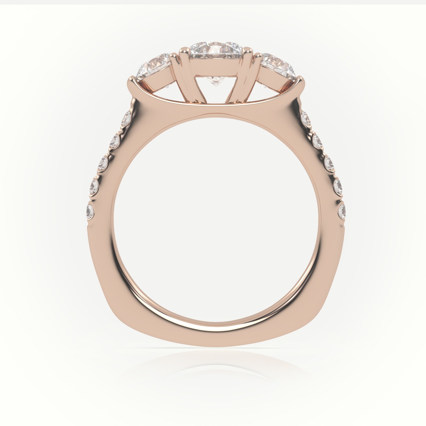 10K ROSE GOLD ROUND CUT DIAMOND SIDE-STONE PAVE SETTING ENGAGEMENT RING