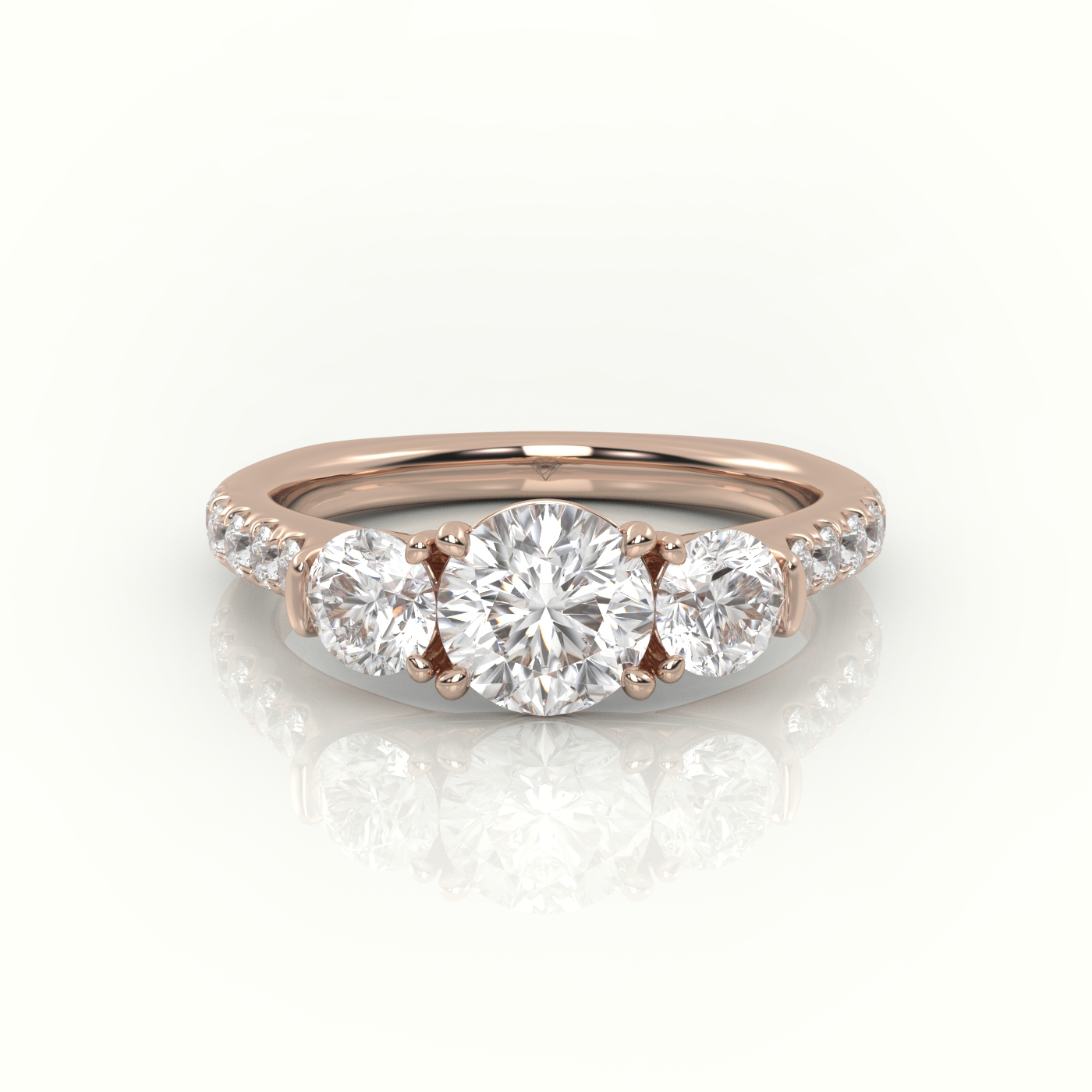 10K ROSE GOLD ROUND CUT DIAMOND SIDE-STONE PAVE SETTING ENGAGEMENT RING