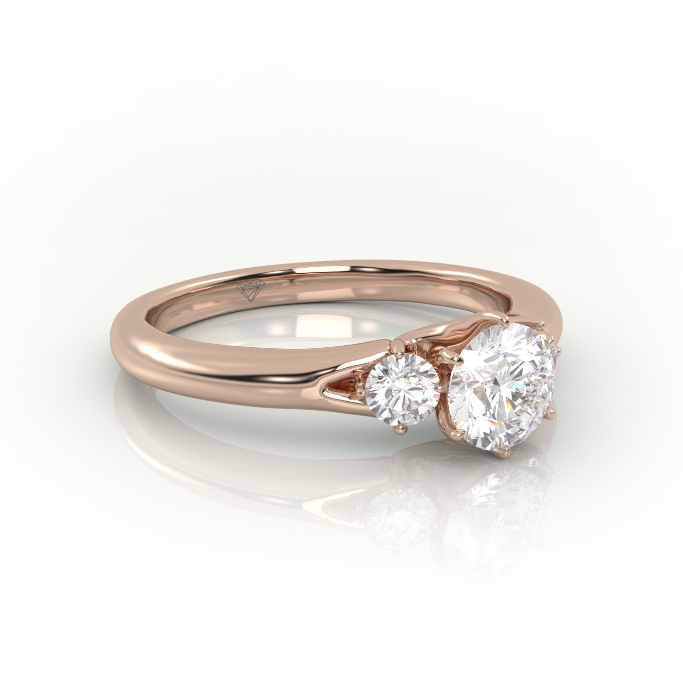 10K ROSE GOLD ROUND CUT DIAMOND SIDE STONE DESIGNER ENGAGEMENT RING