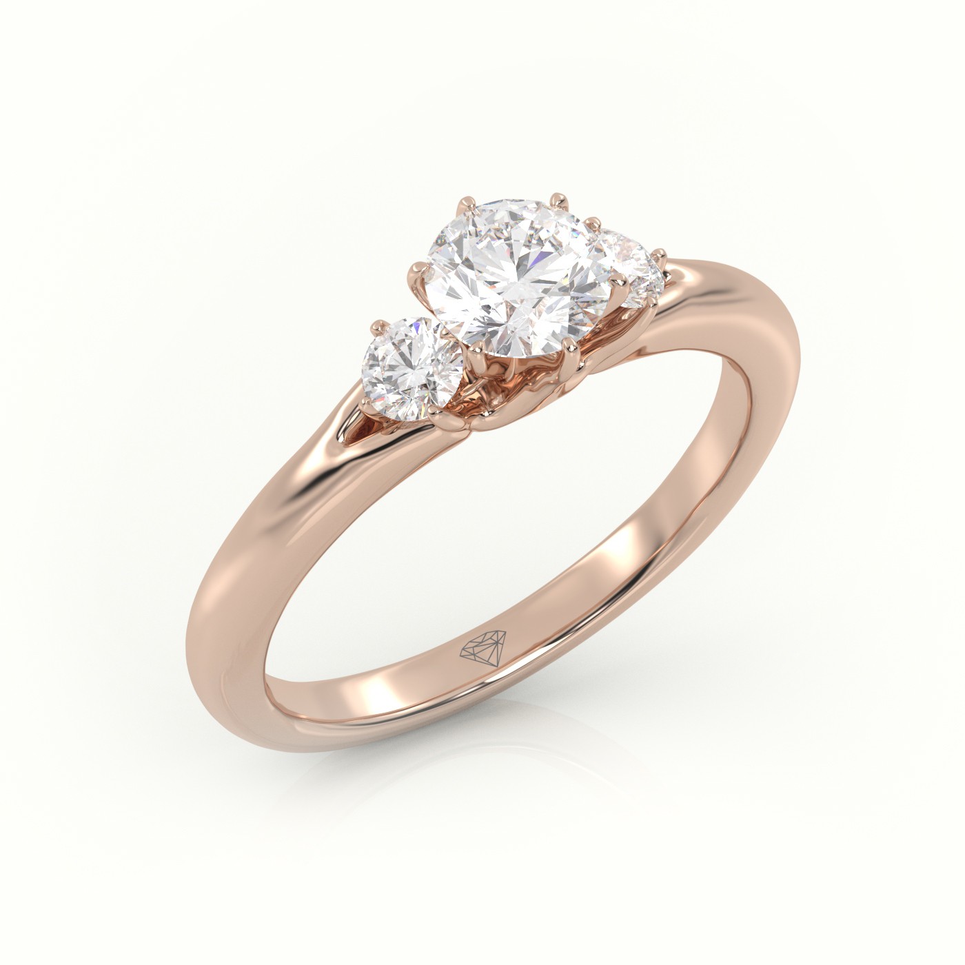 10K ROSE GOLD ROUND CUT DIAMOND SIDE STONE DESIGNER ENGAGEMENT RING