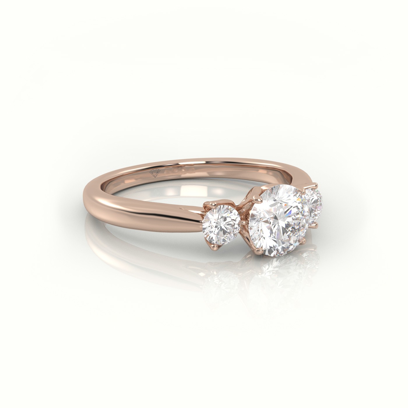 10K ROSE GOLD ROUND CUT DIAMOND SIDE STONE ENGAGEMENT RING