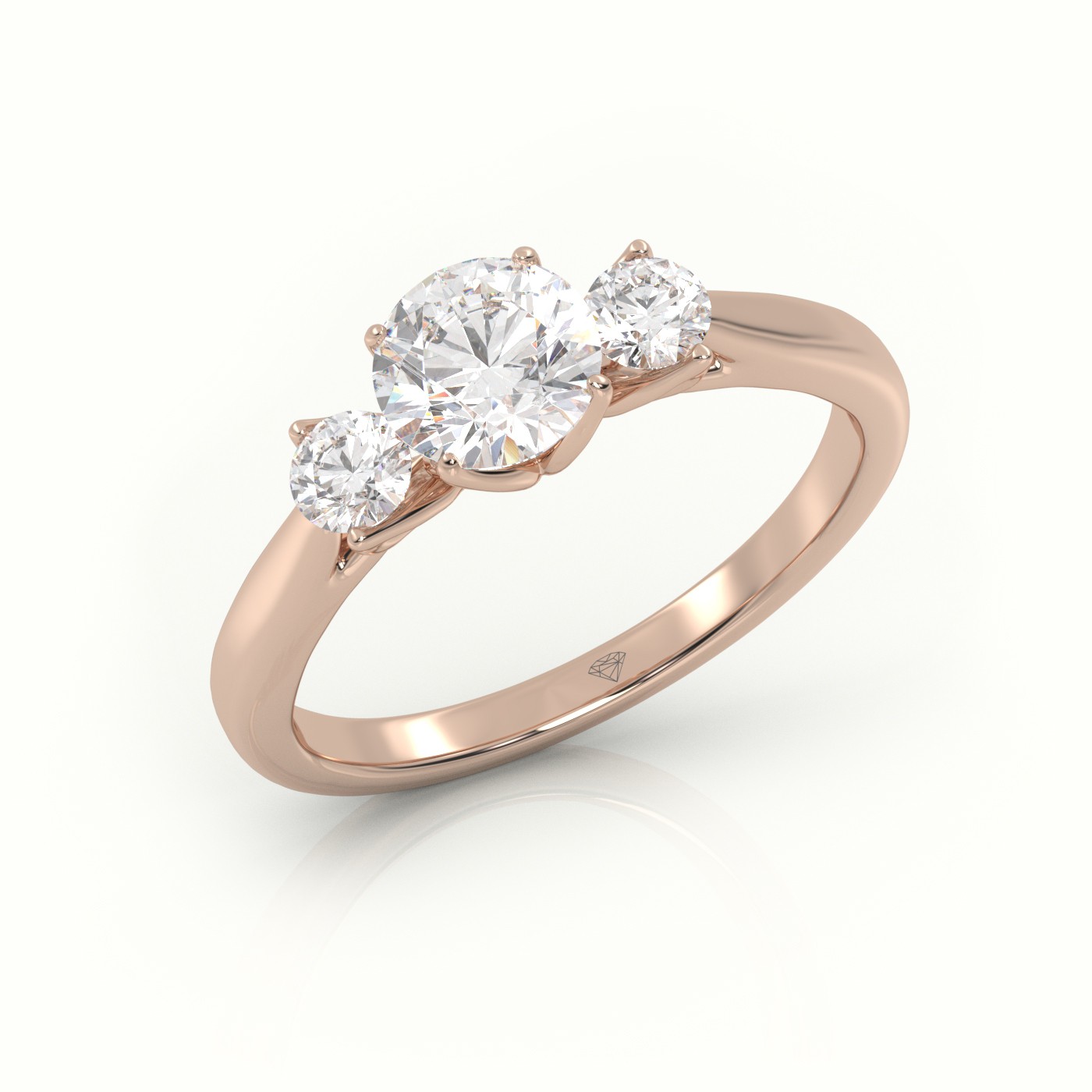 10K ROSE GOLD ROUND CUT DIAMOND SIDE STONE ENGAGEMENT RING