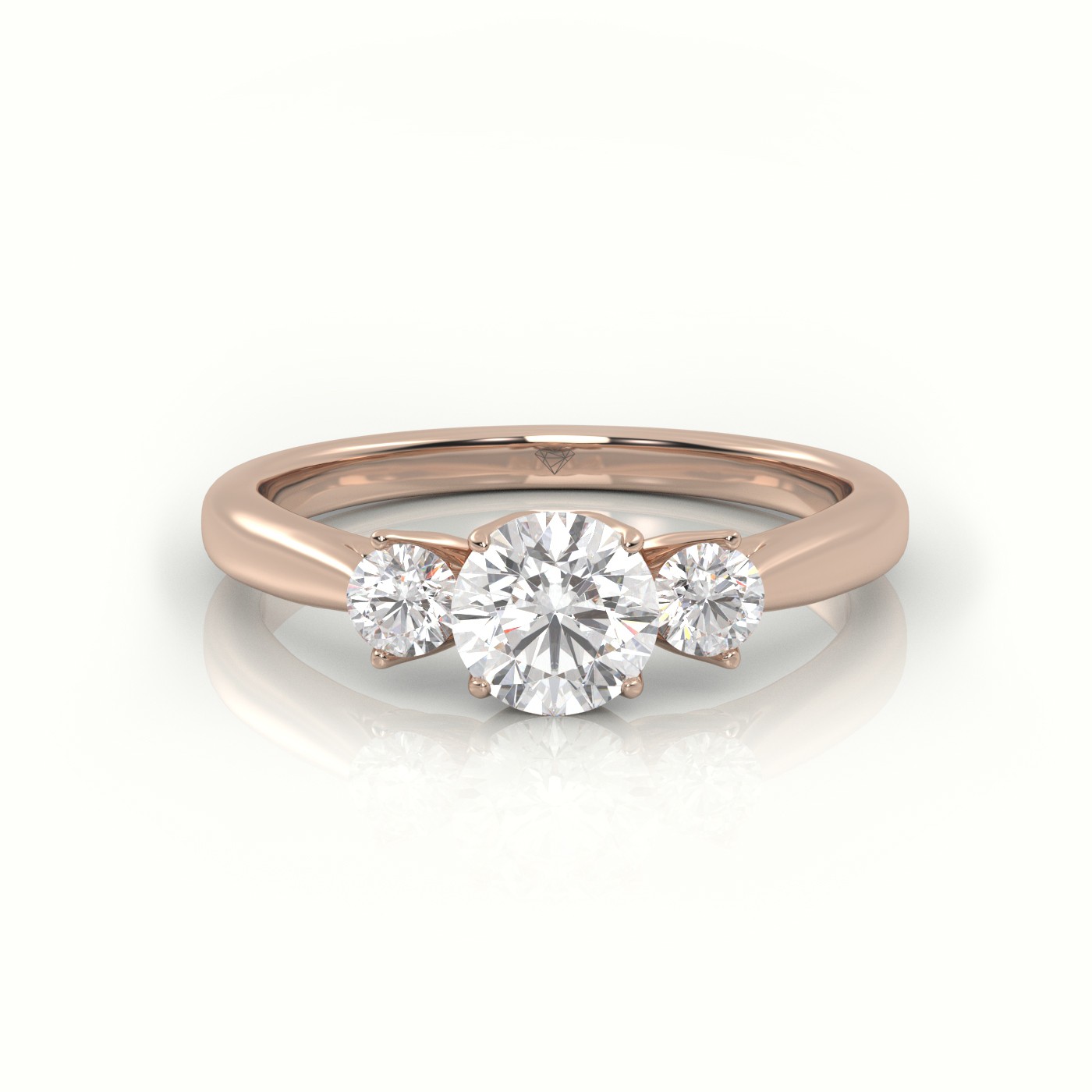 10K ROSE GOLD ROUND CUT DIAMOND SIDE STONE ENGAGEMENT RING