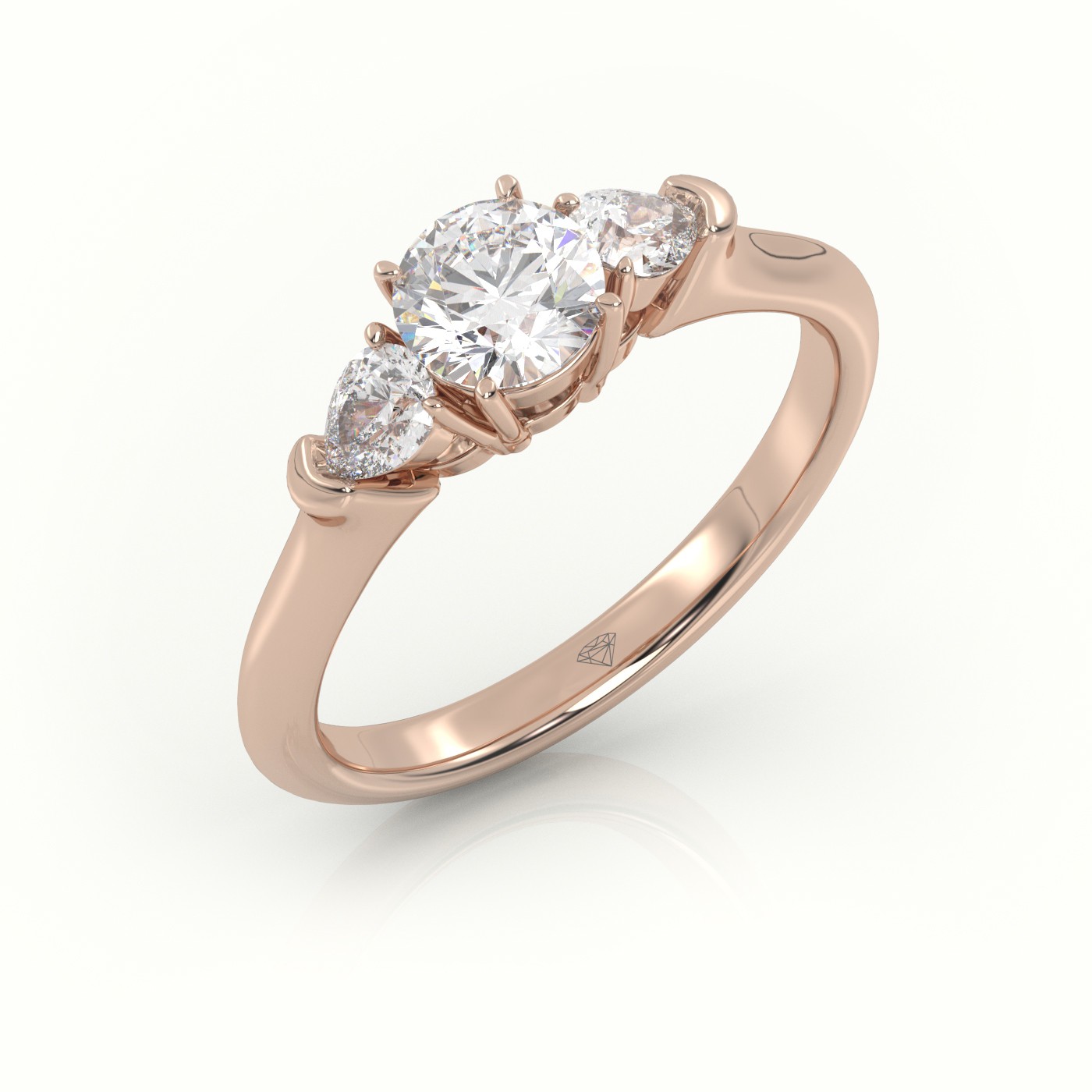 10K ROSE GOLD ROUND CUT DIAMOND 4 PRONGS SIDE STONE ENGAGEMENT RING