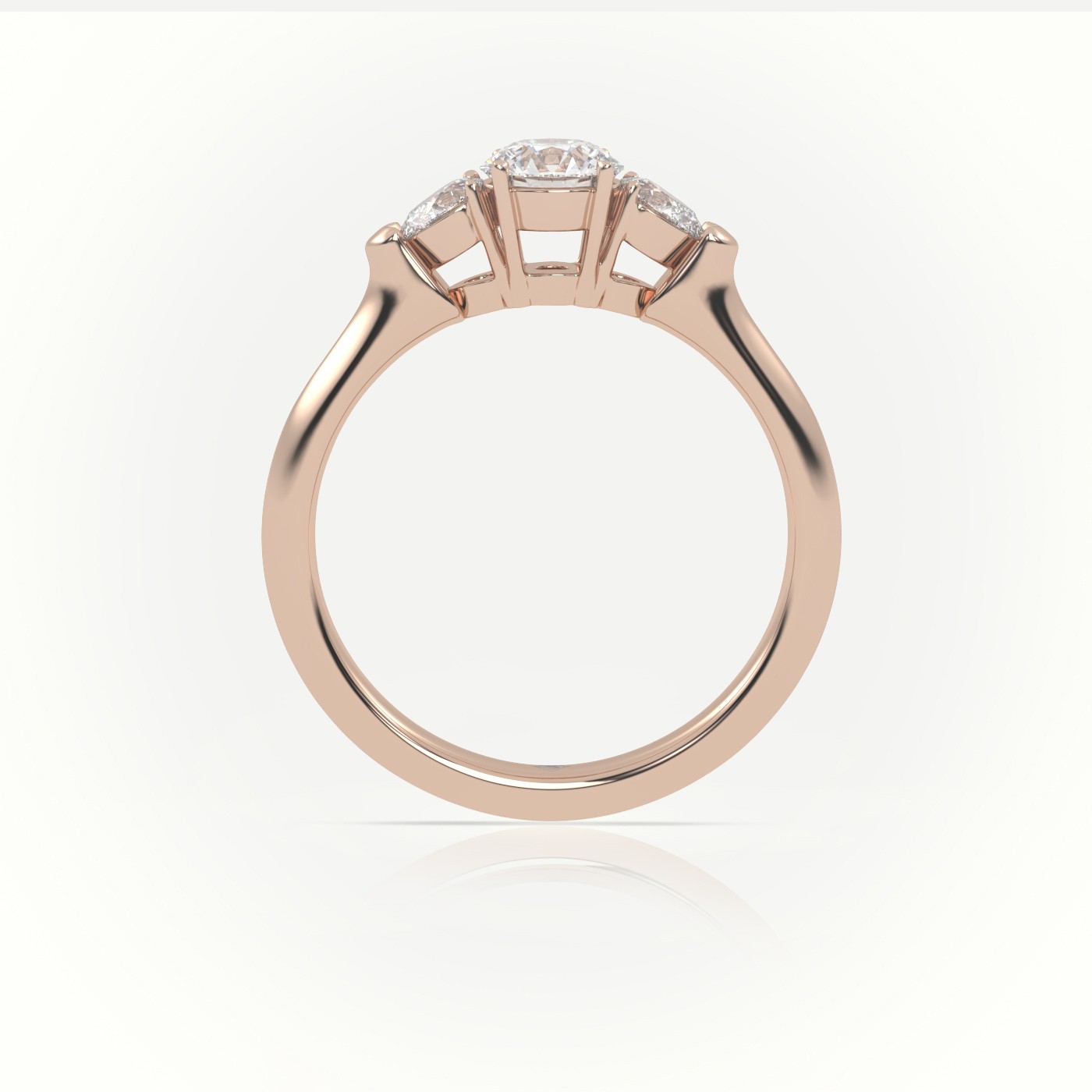 10K ROSE GOLD ROUND CUT DIAMOND 4 PRONGS SIDE STONE ENGAGEMENT RING