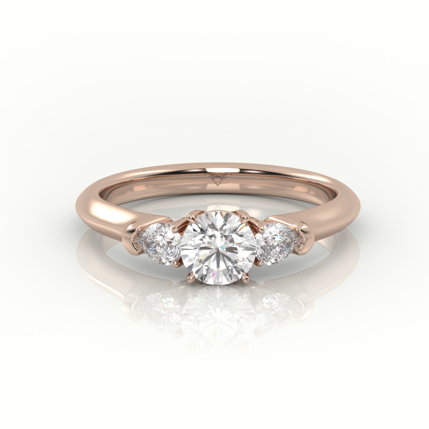 10K ROSE GOLD ROUND CUT DIAMOND 4 PRONGS SIDE STONE ENGAGEMENT RING