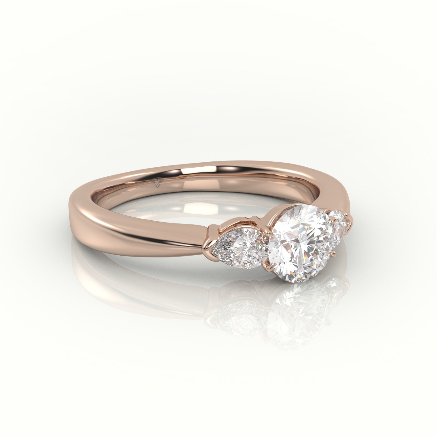 10K ROSE GOLD ROUND CUT DIAMOND 4 PRONGS PEAR SIDE STONE ENGAGEMENT RING