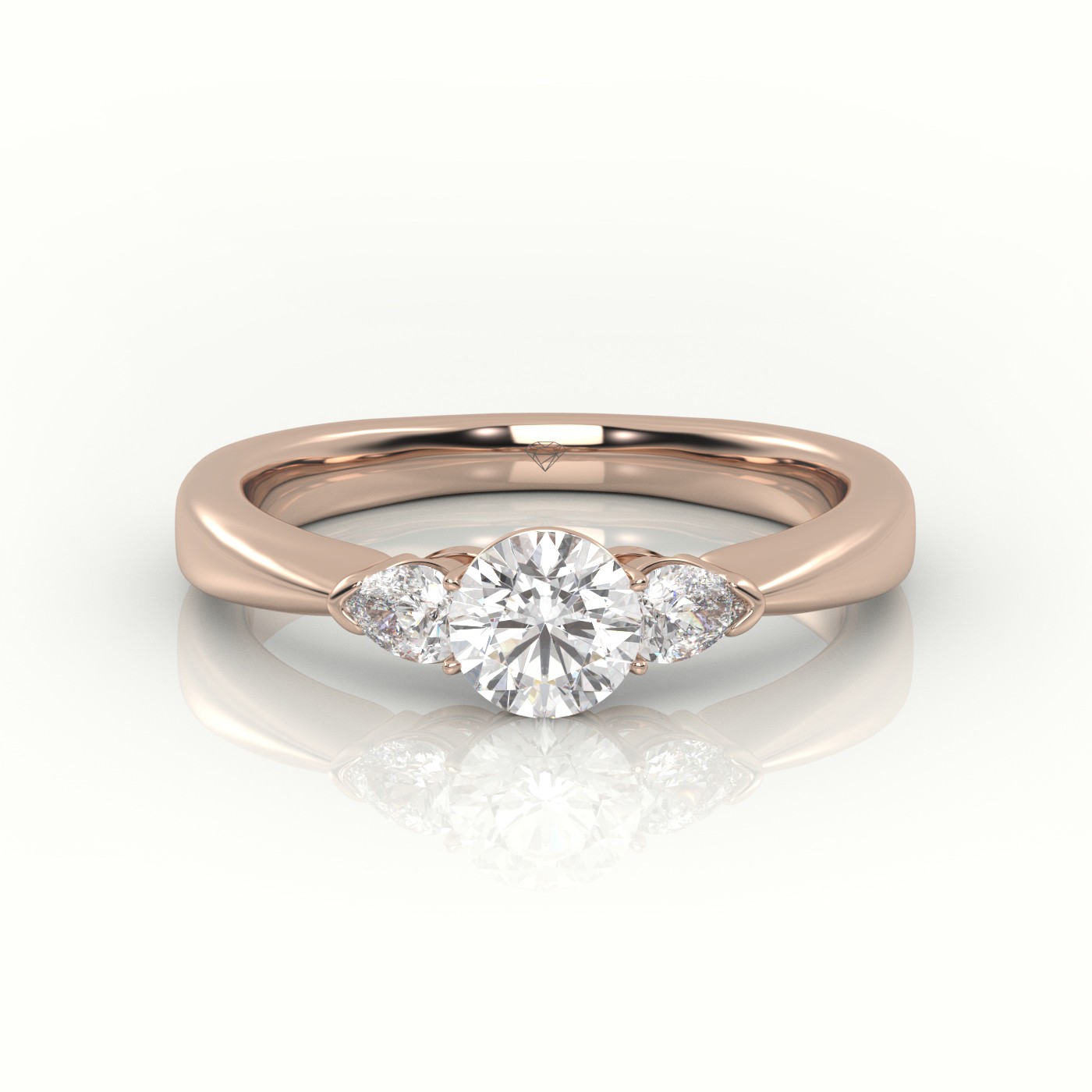 10K ROSE GOLD ROUND CUT DIAMOND 4 PRONGS PEAR SIDE STONE ENGAGEMENT RING
