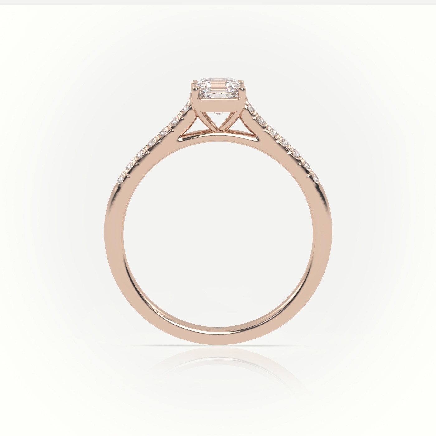 10K ROSE GOLD ASSCHER CUT DIAMOND 4 PRONGS PAVE SETTING ENGAGEMENT RING
