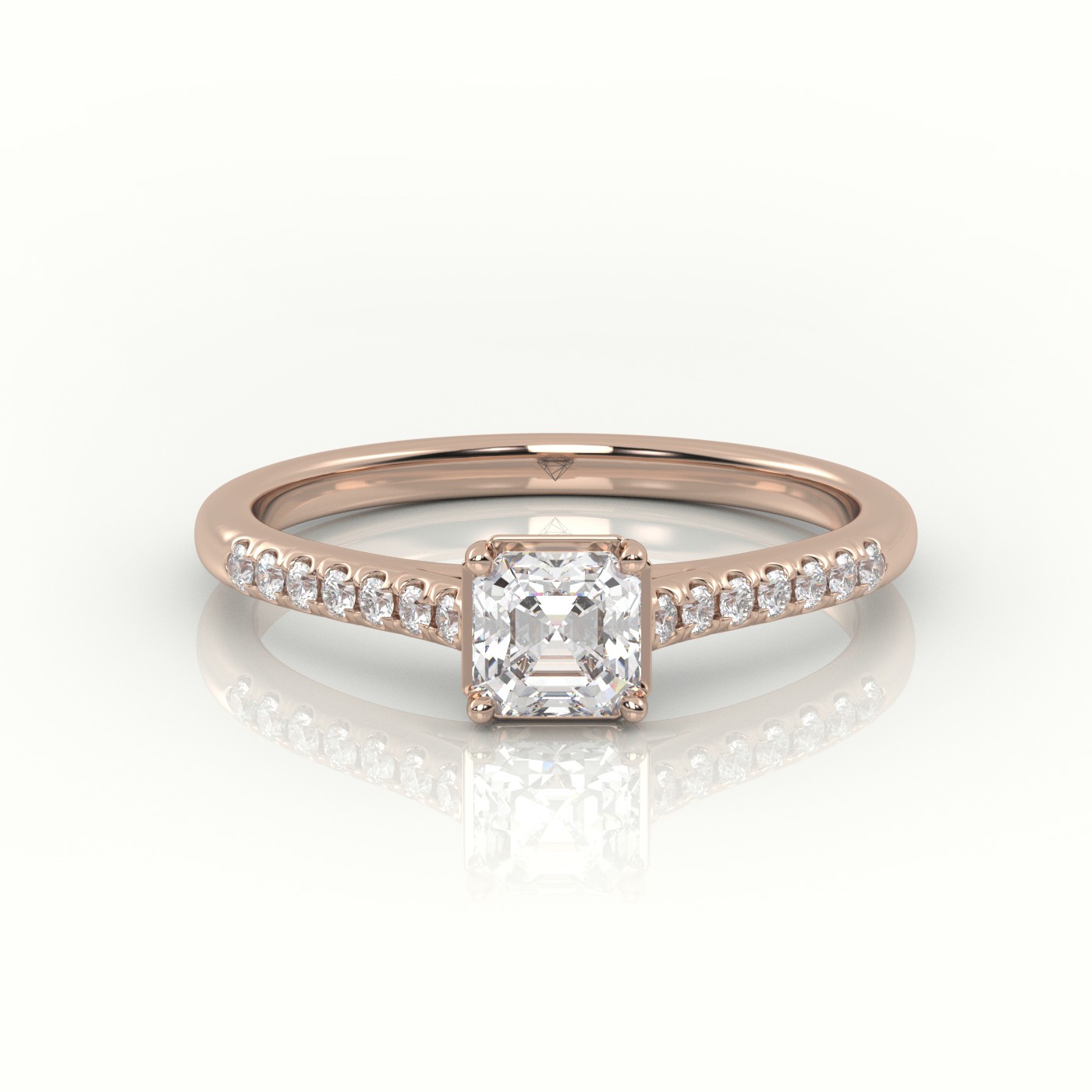 10K ROSE GOLD ASSCHER CUT DIAMOND 4 PRONGS PAVE SETTING ENGAGEMENT RING