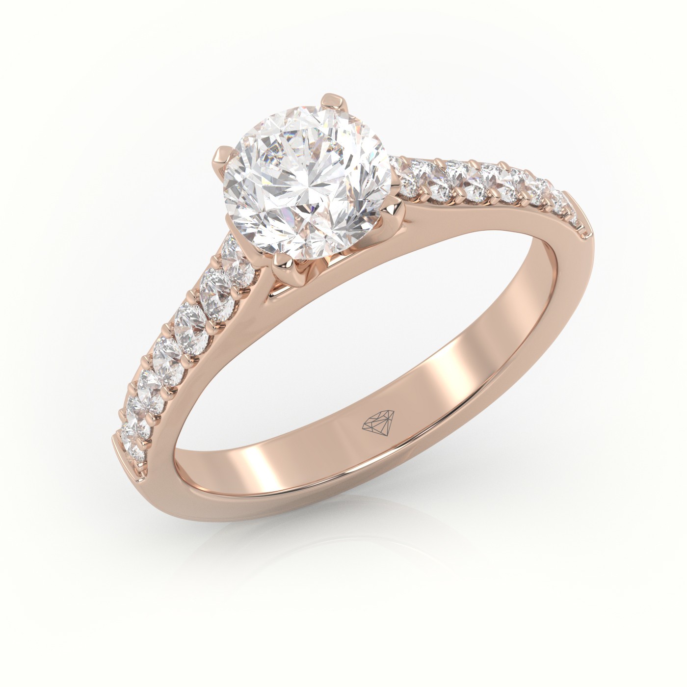 10K ROSE GOLD ROUND-CUT DIAMOND 4 PRONG PAVE SETTING ENGAGEMENT RING